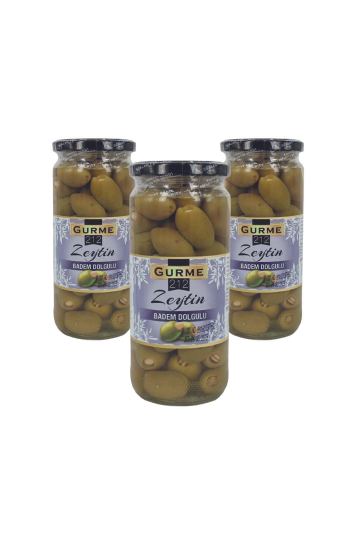 Gurme212 Kahvaltılık Badem Dolgulu Yeşil Zeytin (3 Adet X 500ml)