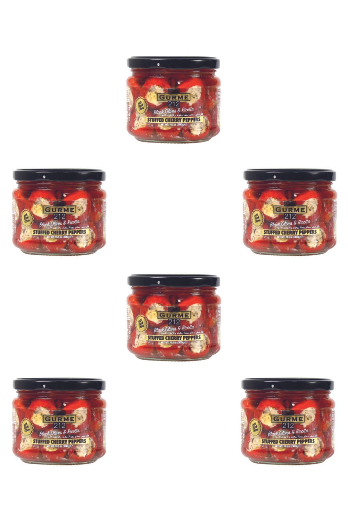 Gurme212 Ricotta Peynir + Zeytin Dolgulu Kiraz Biber (6 Adet X 300cc)