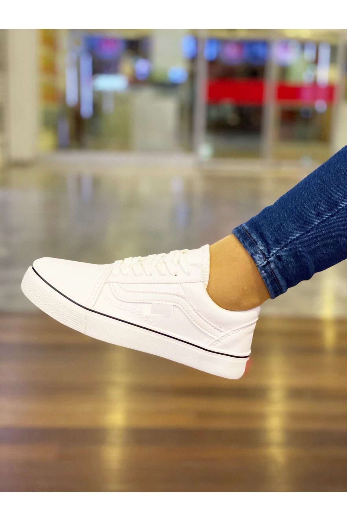 ZEYNELBOZ Unisex Vns Beyaz Sneaker Düz Taban Ayakkabı 1100025