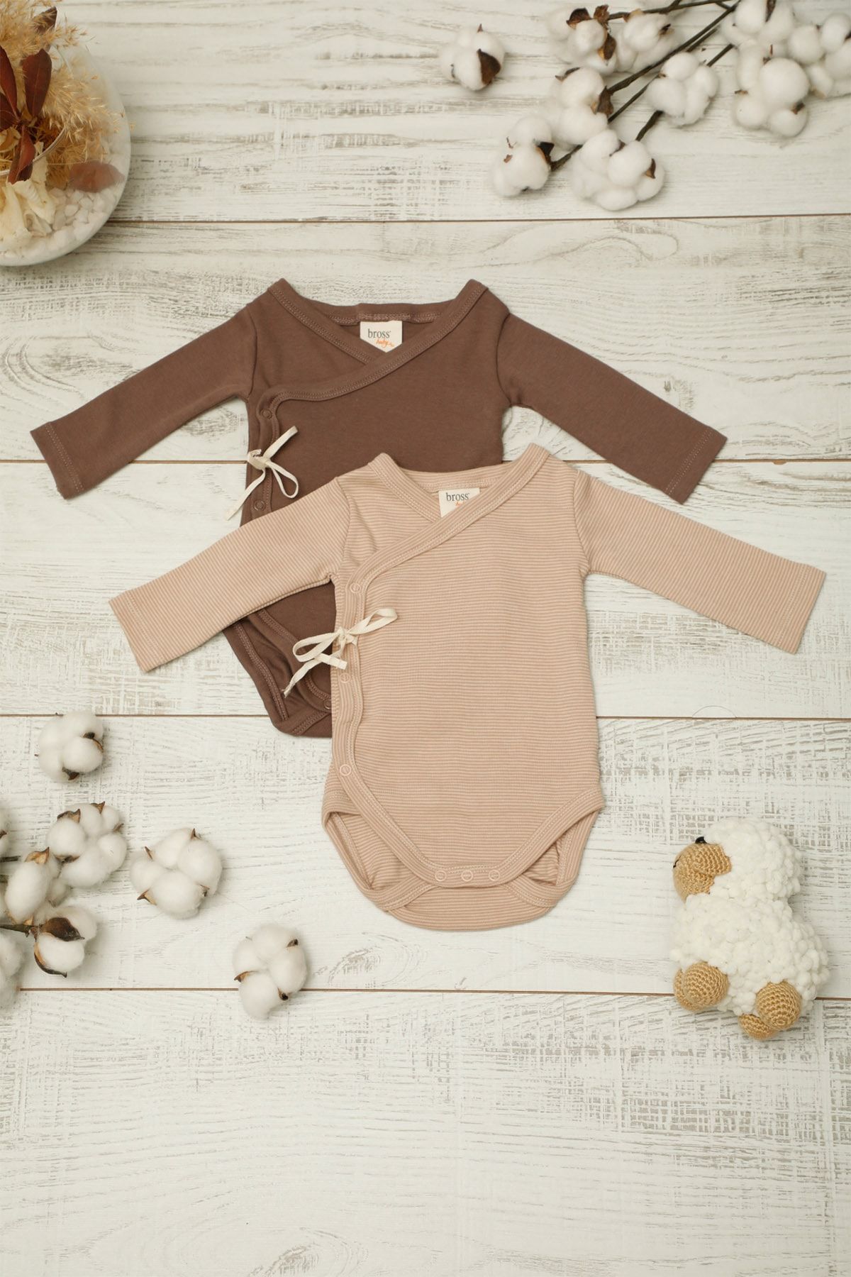 Bross 2'li Paket Organik Bağlamalı Bebek Body