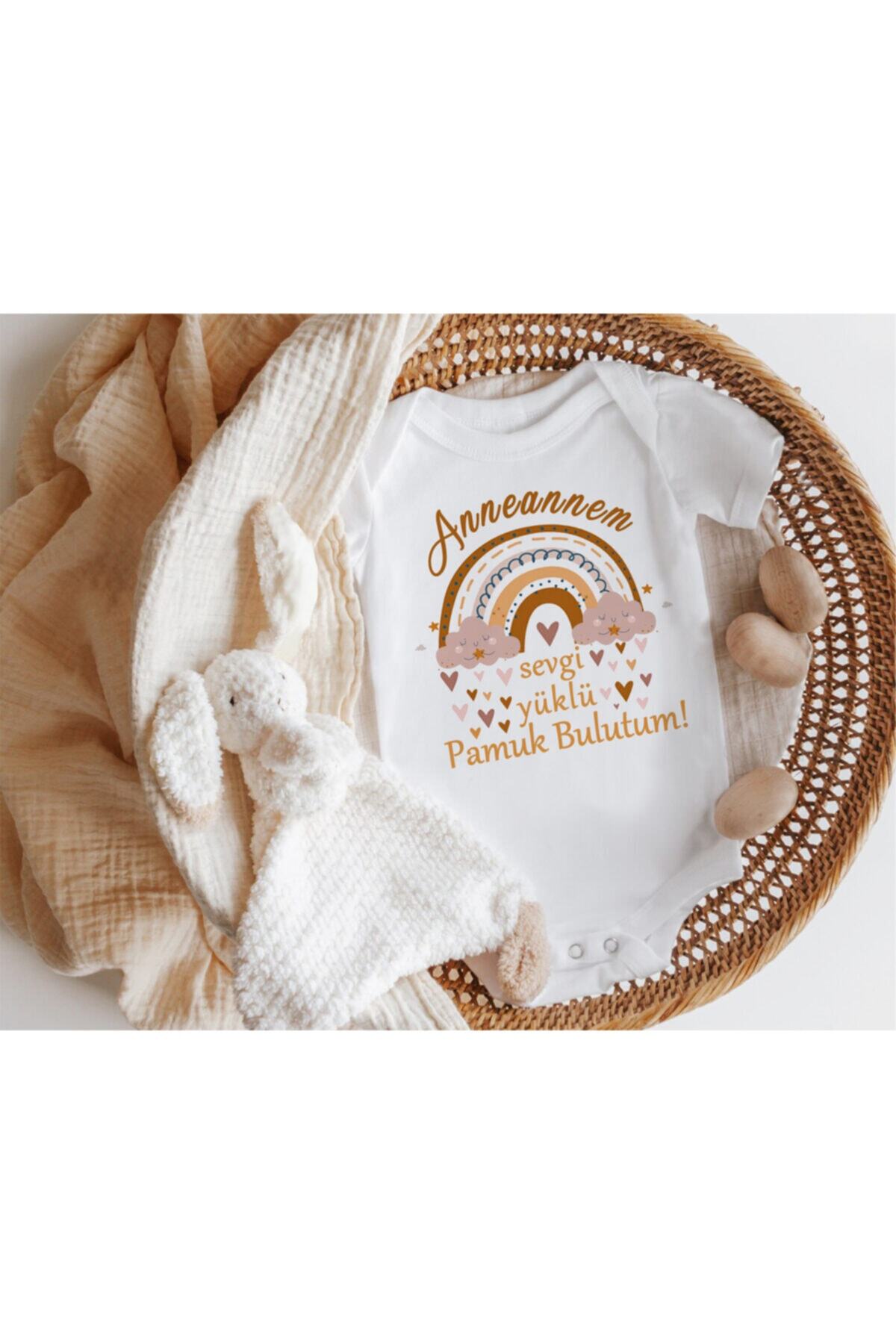 Niles Baby Shop Anneannem Sevgi Yüklü Pamuk Bulutum Yazılı Organik Bebek Body Zıbın