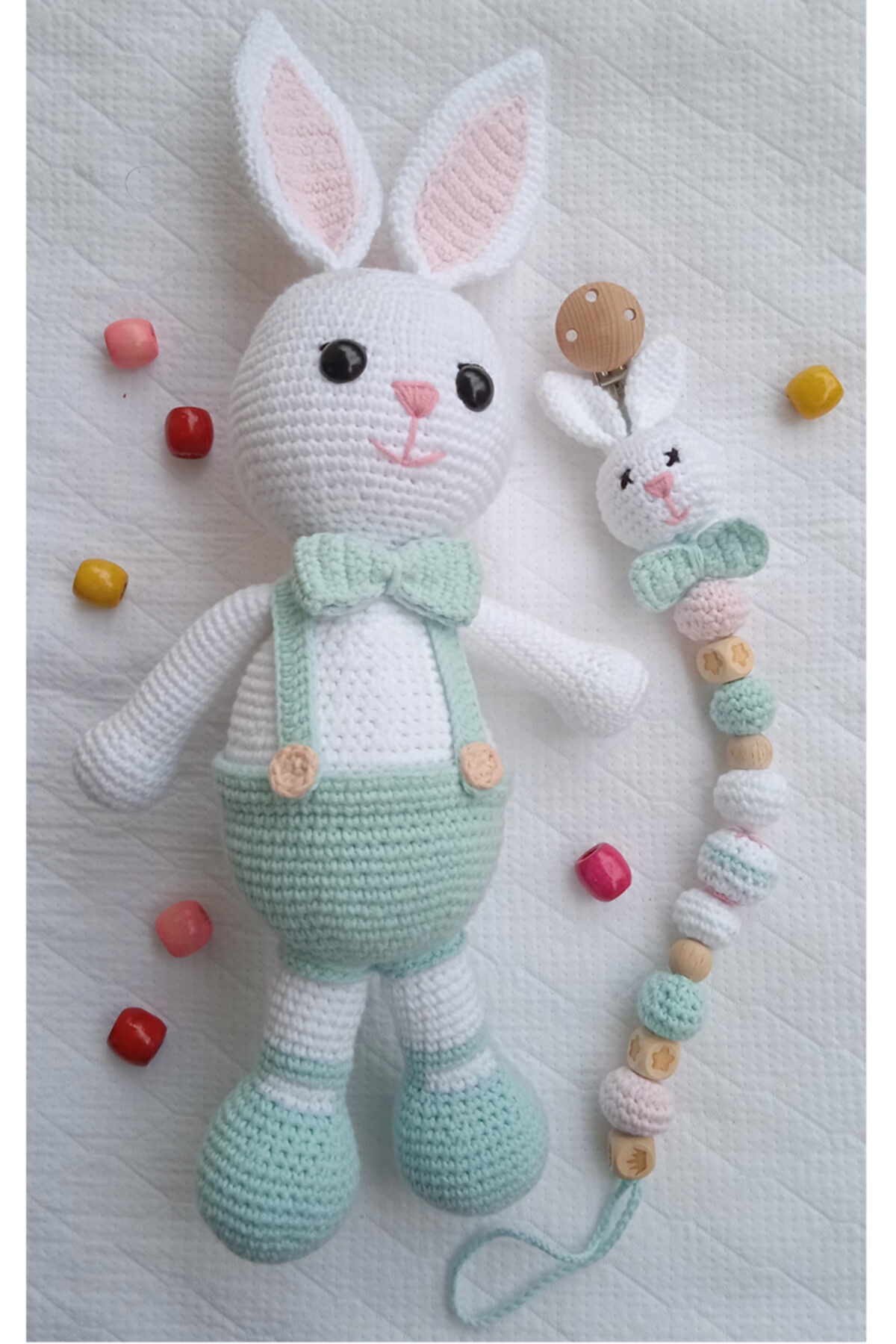 Office&Joy Amigurumi Oyuncak Tavşan Ve Emzik Zinciri (2 Li Set )