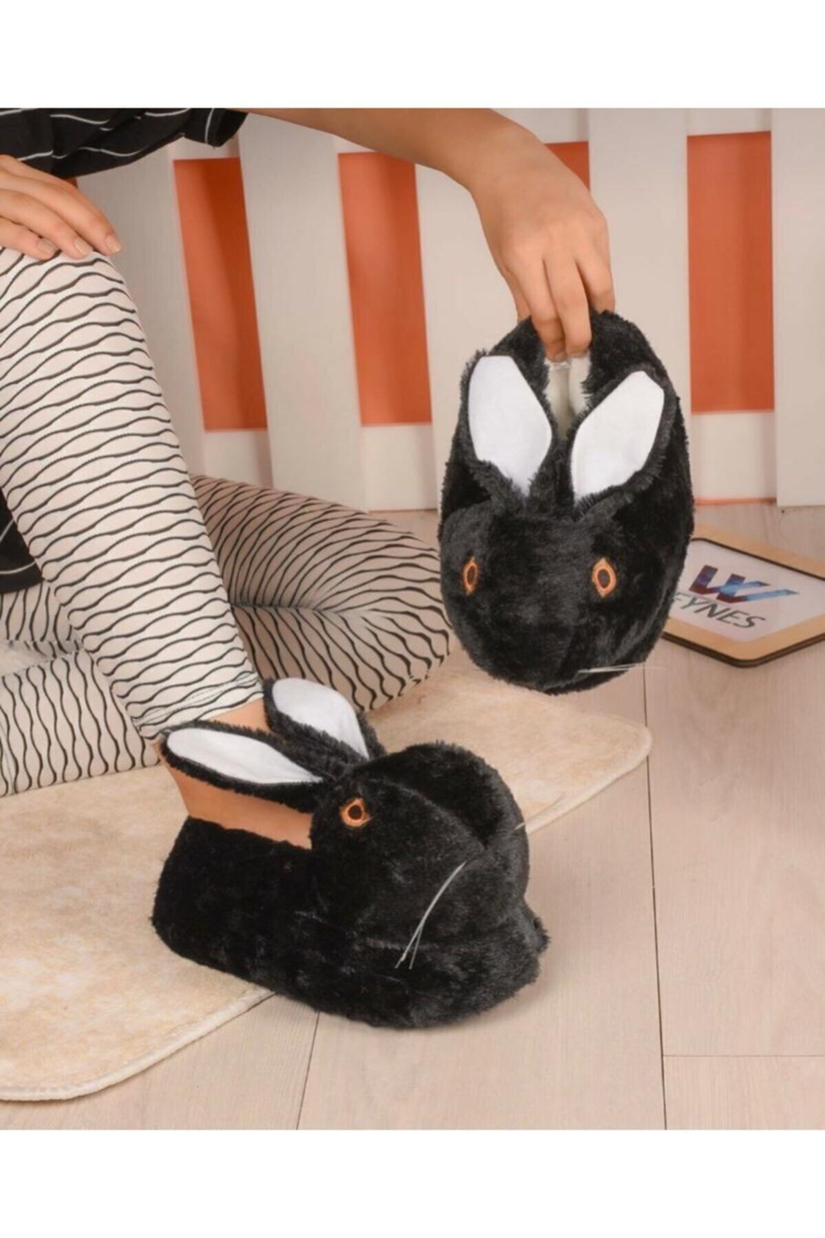 BY MAY SHOES Siyah Tavşanlı Panduf Ev Botu