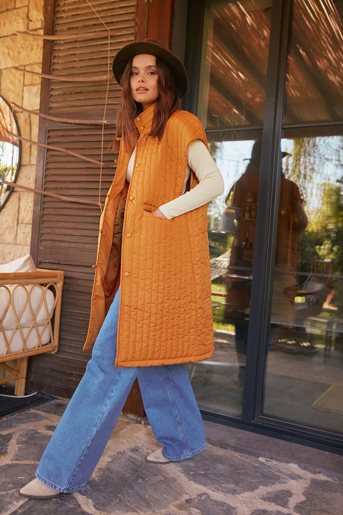 Trendyol Modest Kahverengi Puffer Uzun Yelek