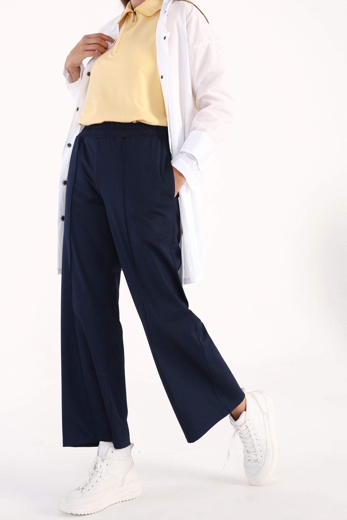 ALLDAY Lacivert Spor Dikişli Geniş Paça Örme Pantolon