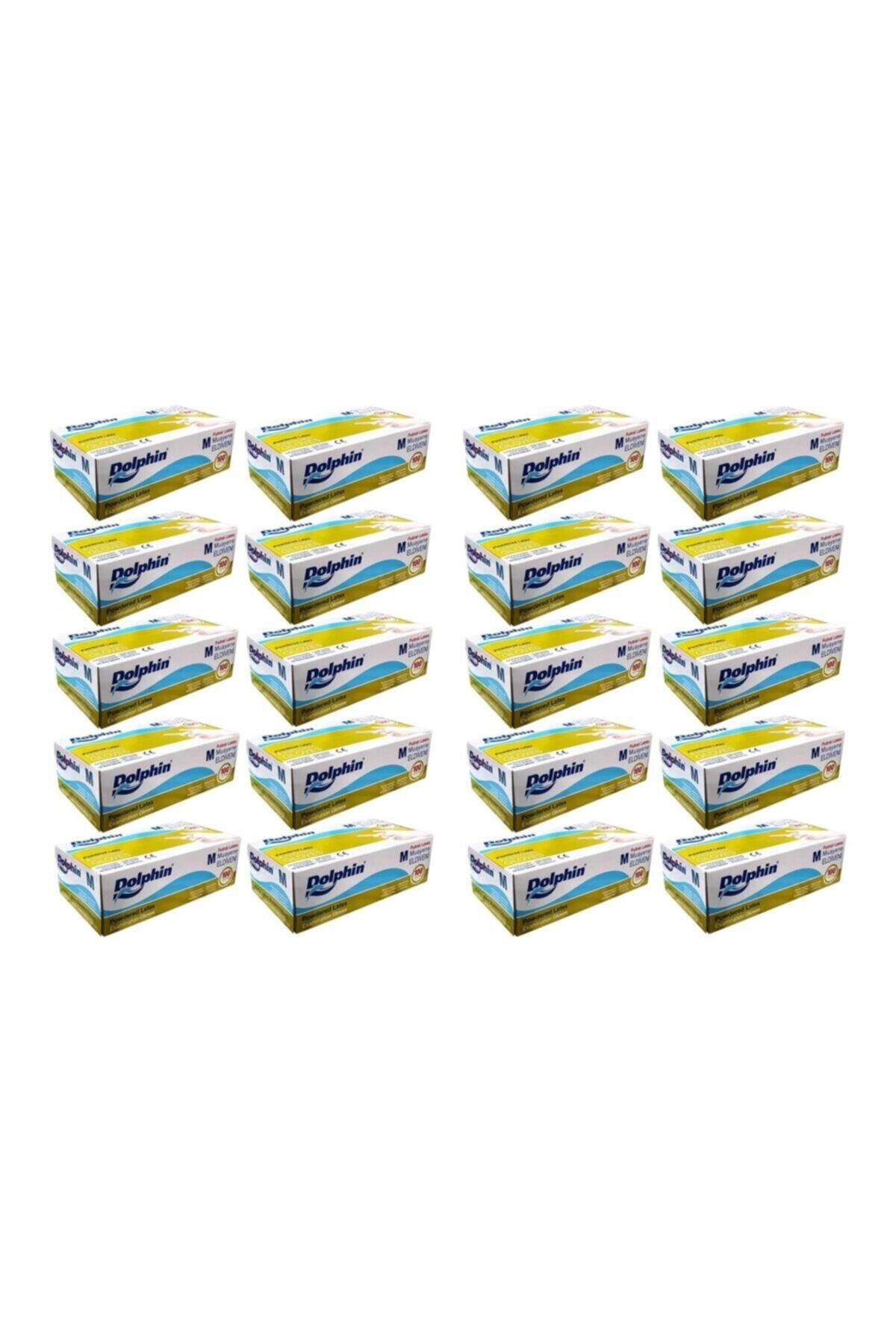 Dolphin Tek Kullanımlık Lateks Beyaz Pudralı Medium Muayne Eldiveni - 20 Adet 100'lü Paket/koli