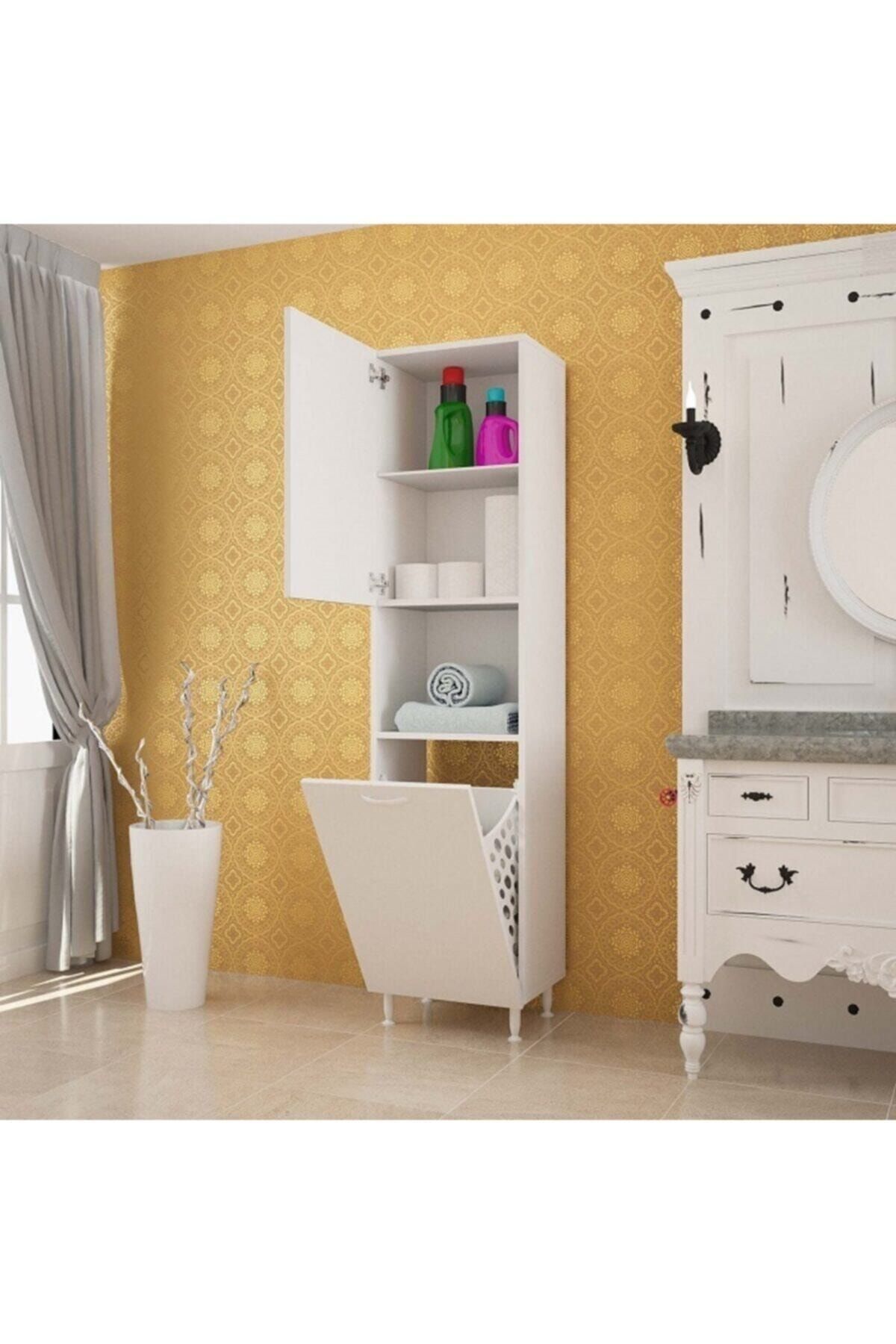 ALMITAL Modilayn Nur Kirli Çamaşır Sepetli Beyaz Boy Dolabı Ard111