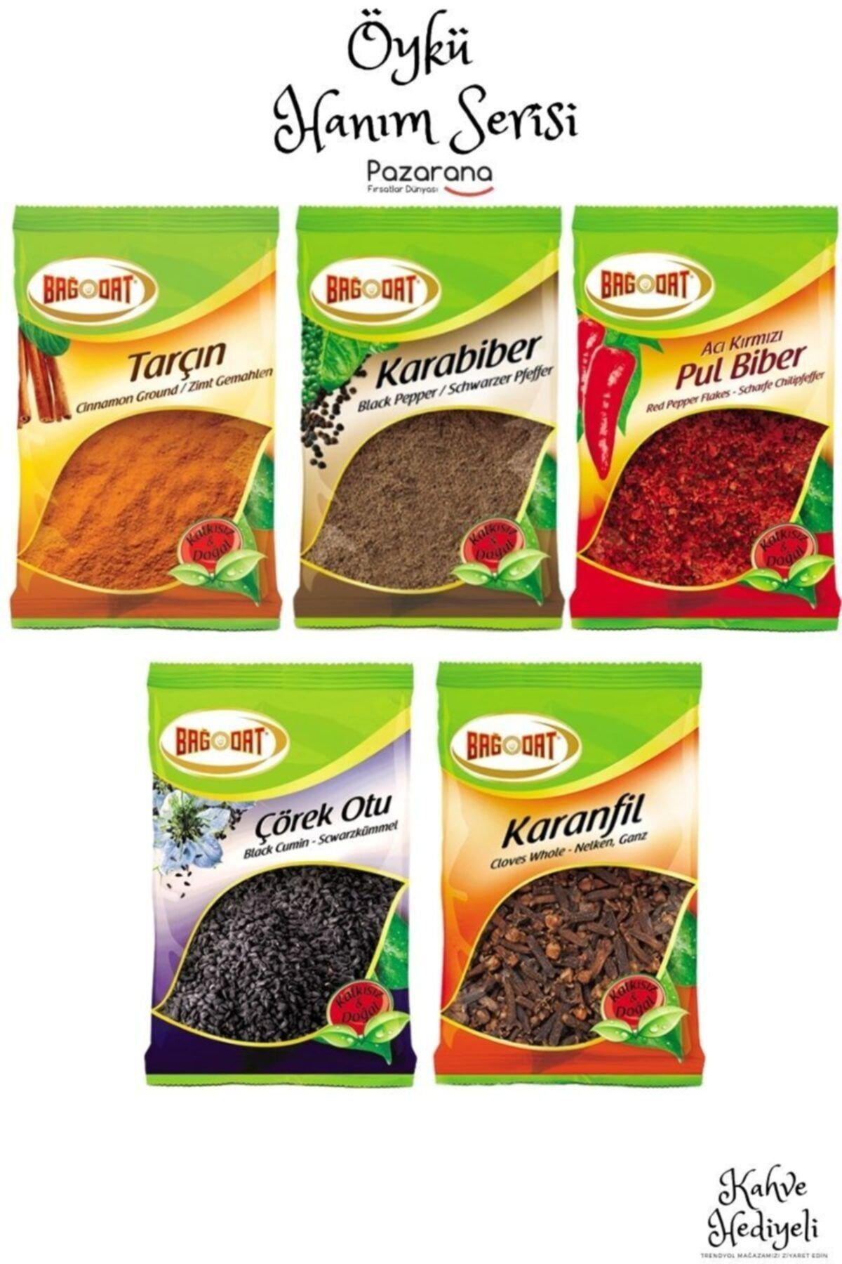 Bağdat Baharat Öykü Hanım Özel Serisi Karabiber Tarçın Kırmızı Pul Biber Çörek Otu Karanfil