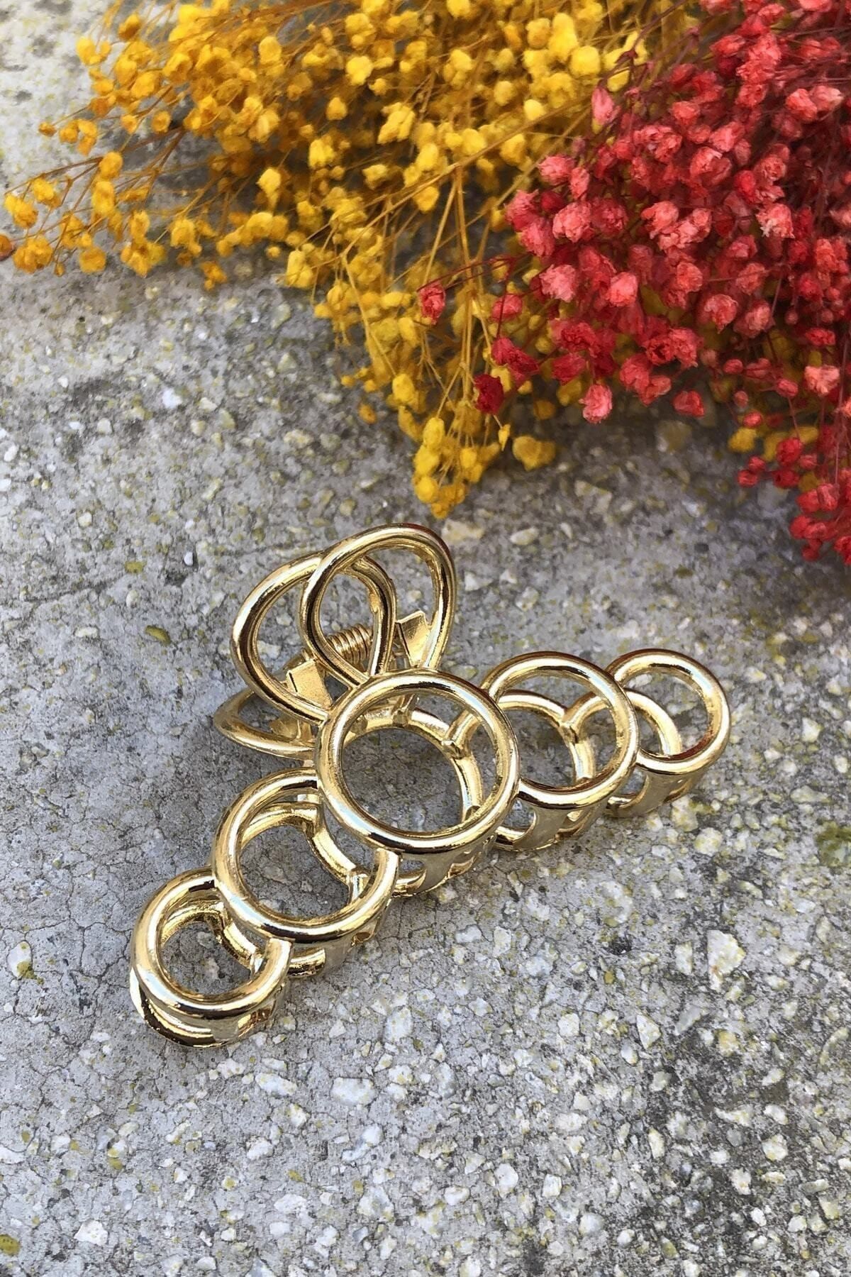 İnci Accessories Kadın Halka Detaylı Metal Mandal Toka Gold