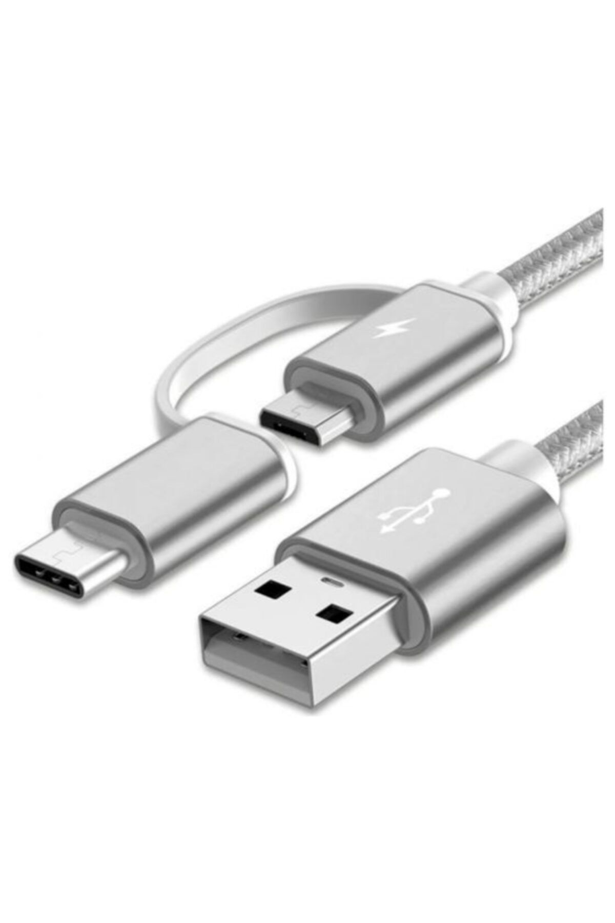 Huawei Honor Örgülü 2'si 1 Arada Type C Micro Usb Şarj Kablosu