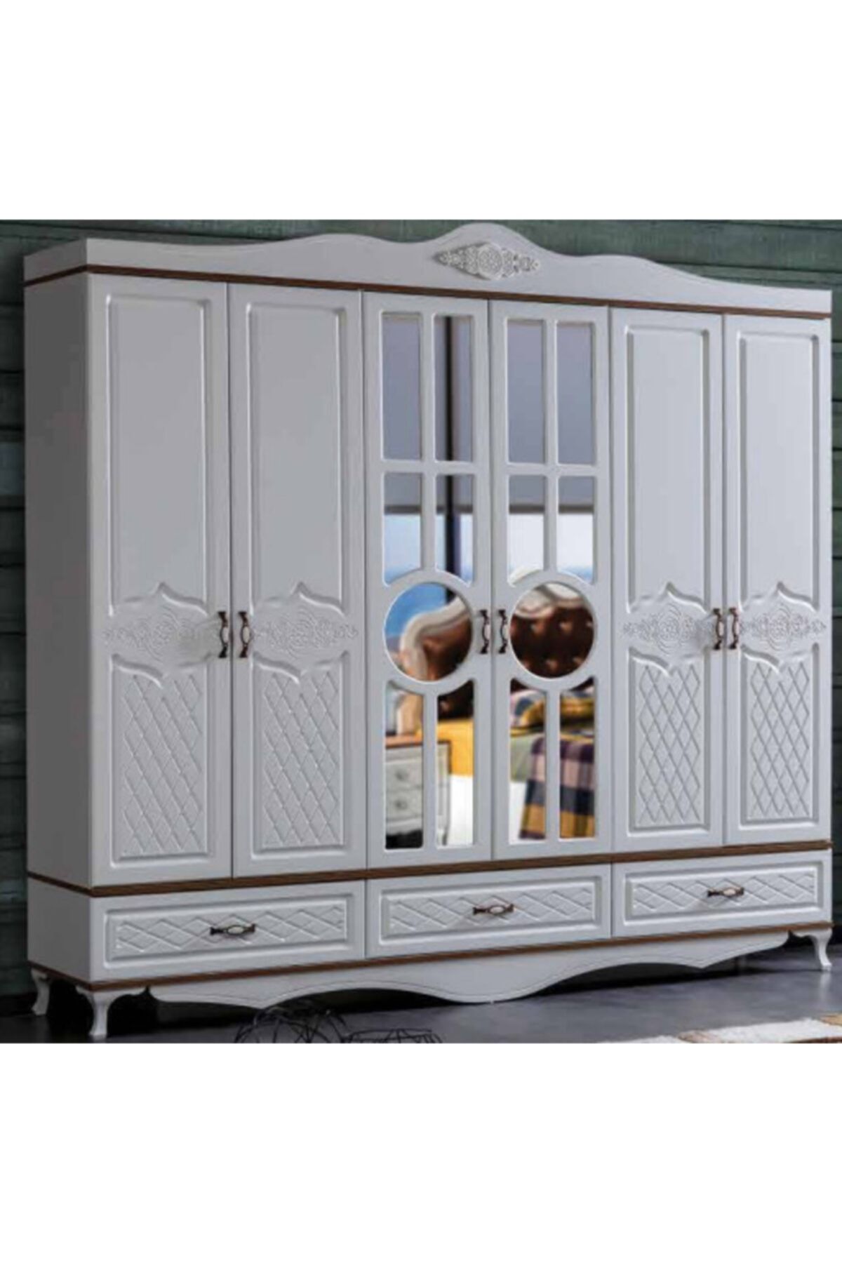 DARDASON K433 Damla 6 Kapaklı 3 Askılı Raflı Çekmeceli Aynalı Dolap