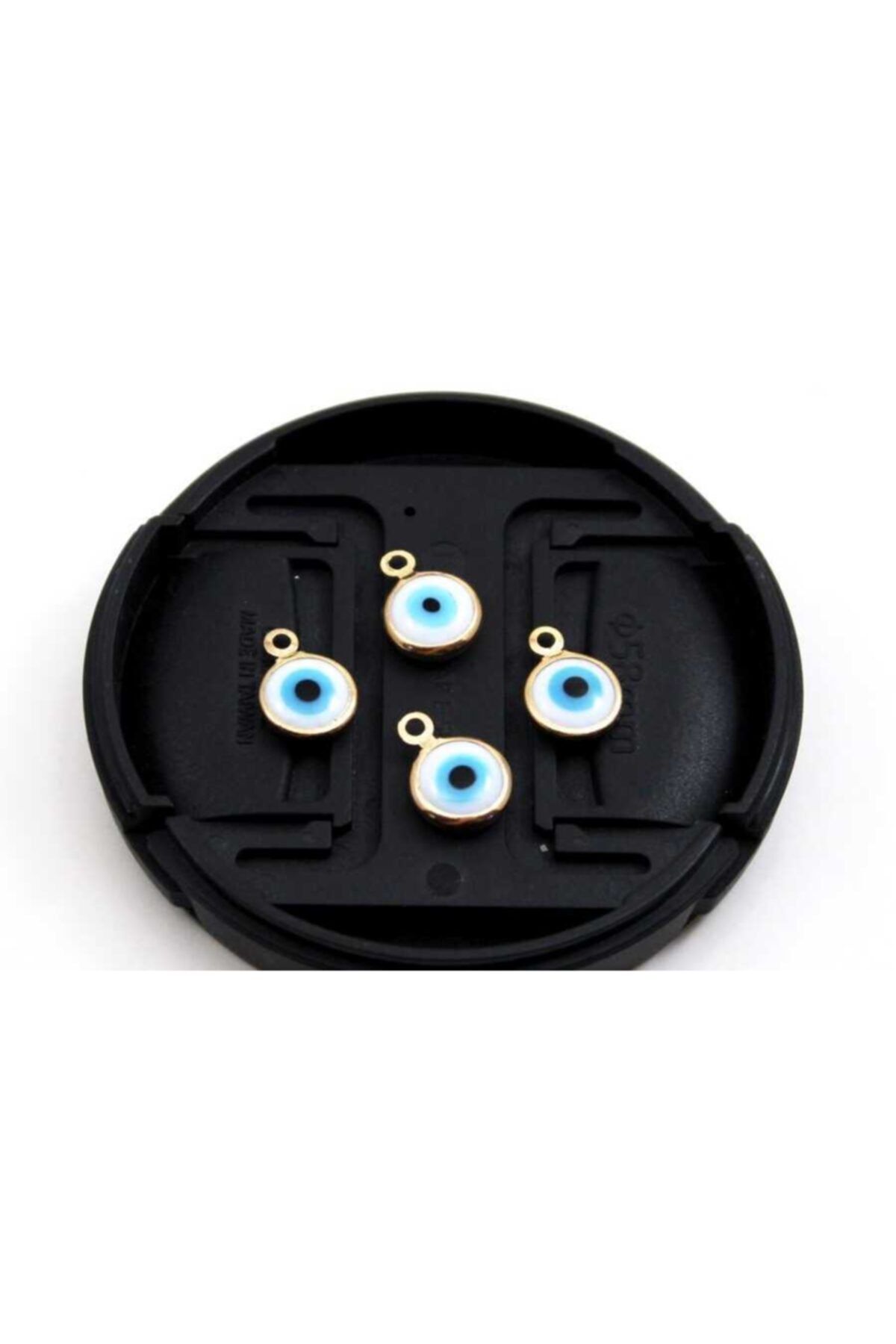 Ertürk Metal Aksesuar 8 Mm - Nazarlı Beyaz Renk Taşlı Yuvarlak Takı Aparatı, Altın Kaplama, Tek Kulp 1 Adet