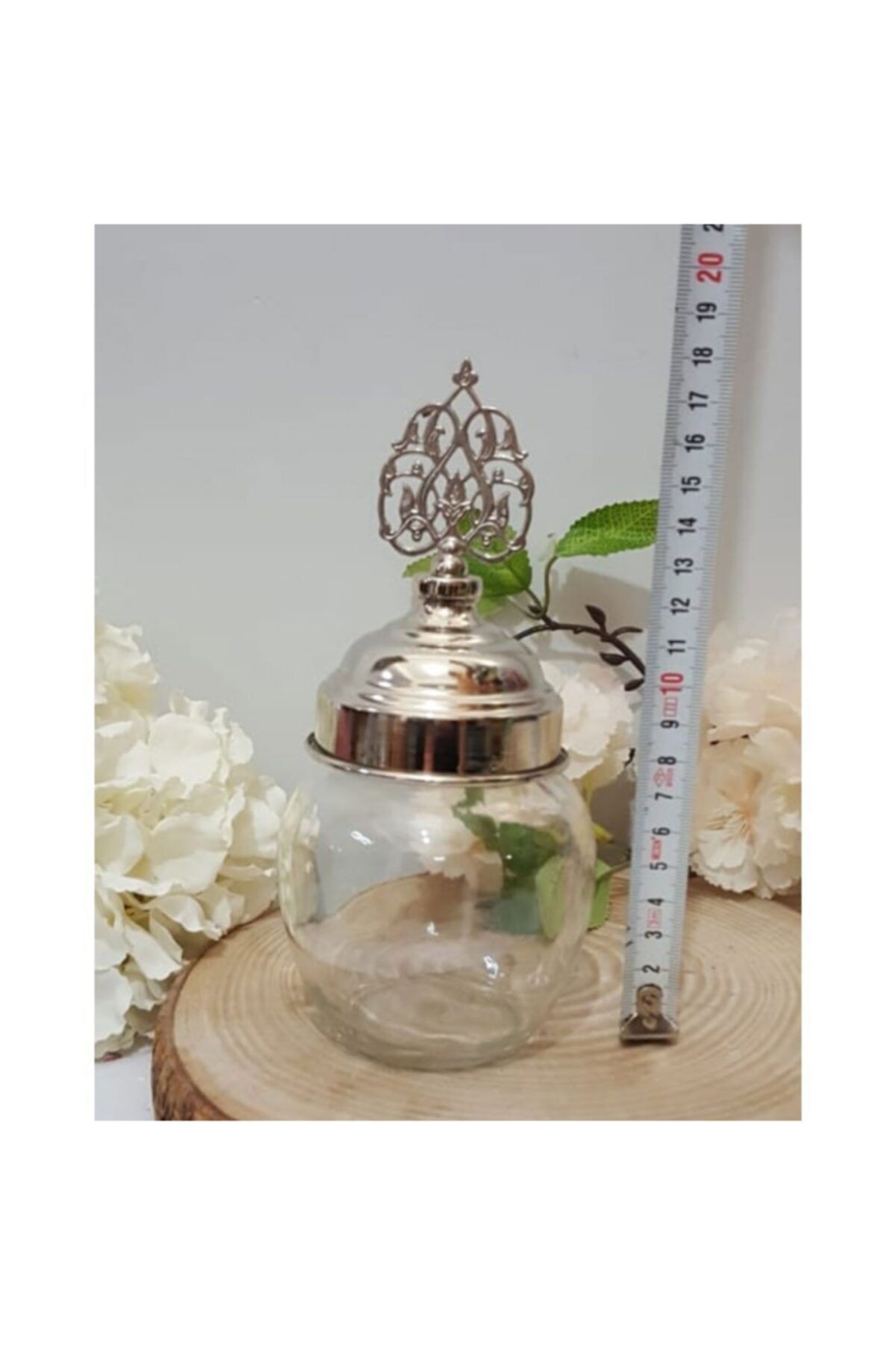 Hayaller Dükkanı Cam 18 Cm Şekerlik Şişe Gümüş