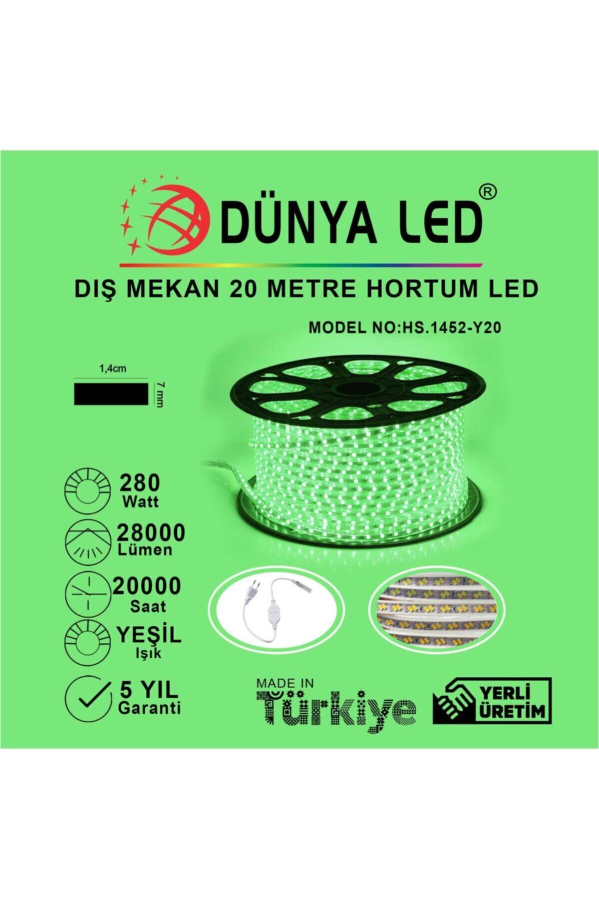 DÜNYA LED Hs.1452-y20 220v 120 Ledli Yeşil Hortum Led 20 Metre