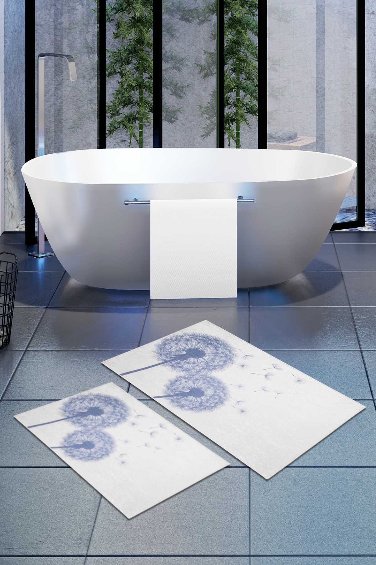Koza Halı Yıkanabilir Dijital Kaymaz Taban 2'li Banyo Paspası 4238a