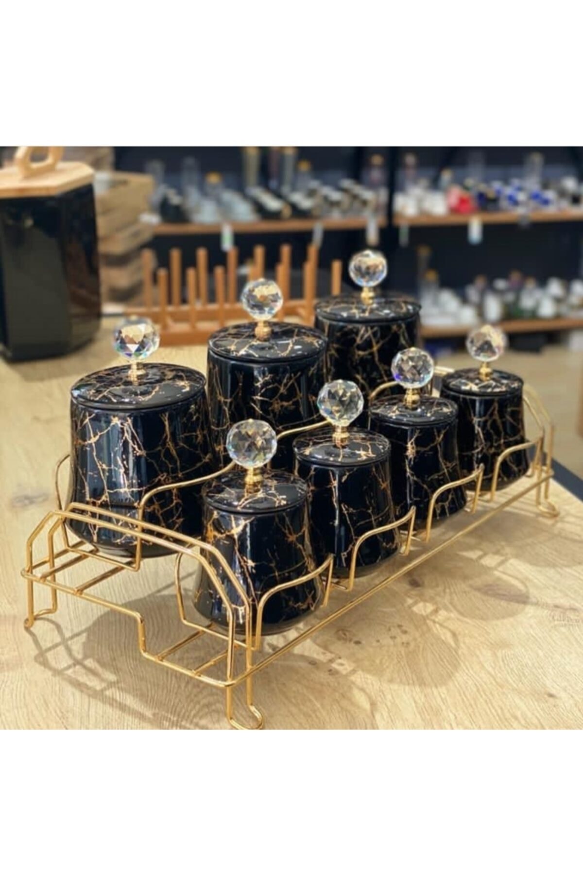 My Kitchen&Home Diamond 7 Parça Standlı Baharatlık Takımı Siyah