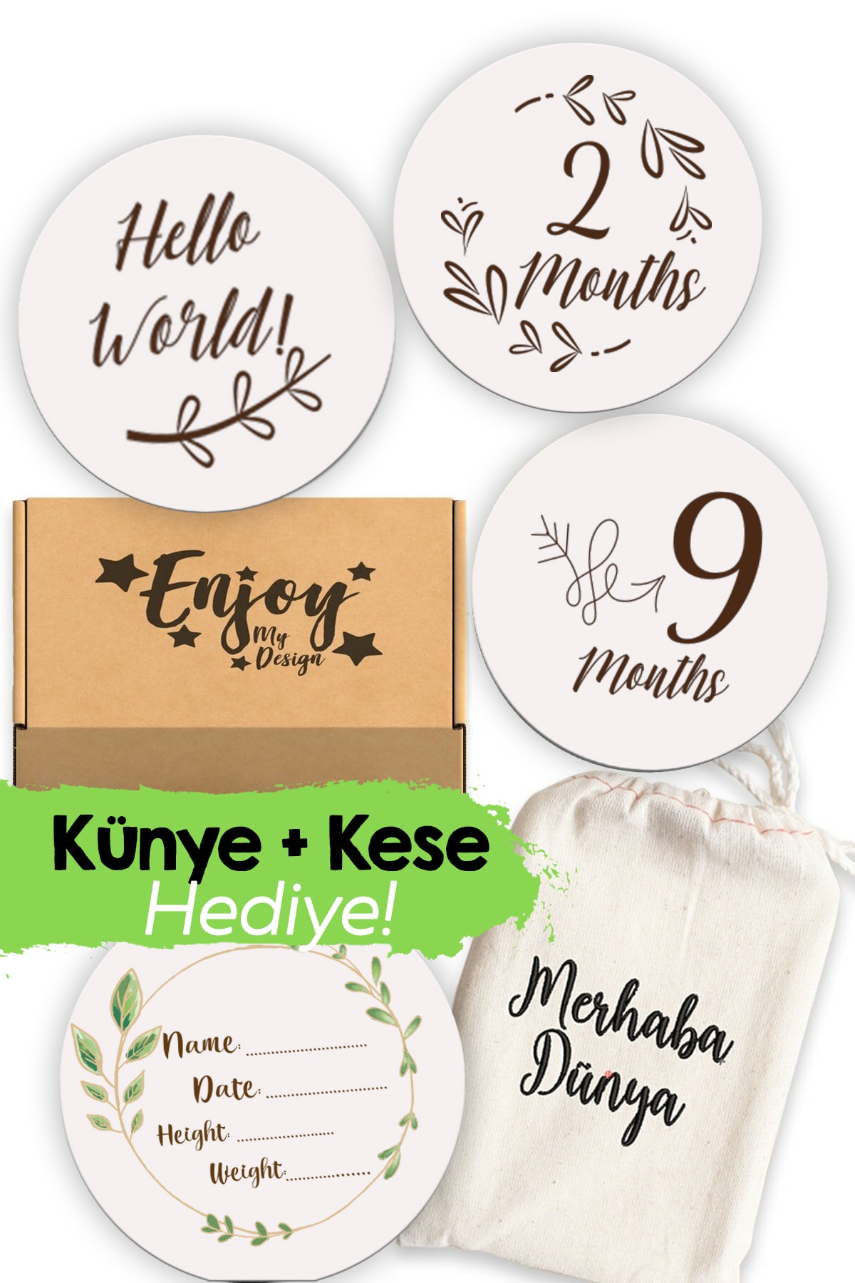 Enjoymydesign Ingilizce Aylık Bebek Plakları Wooden Milestone Cards 13 Lü Set