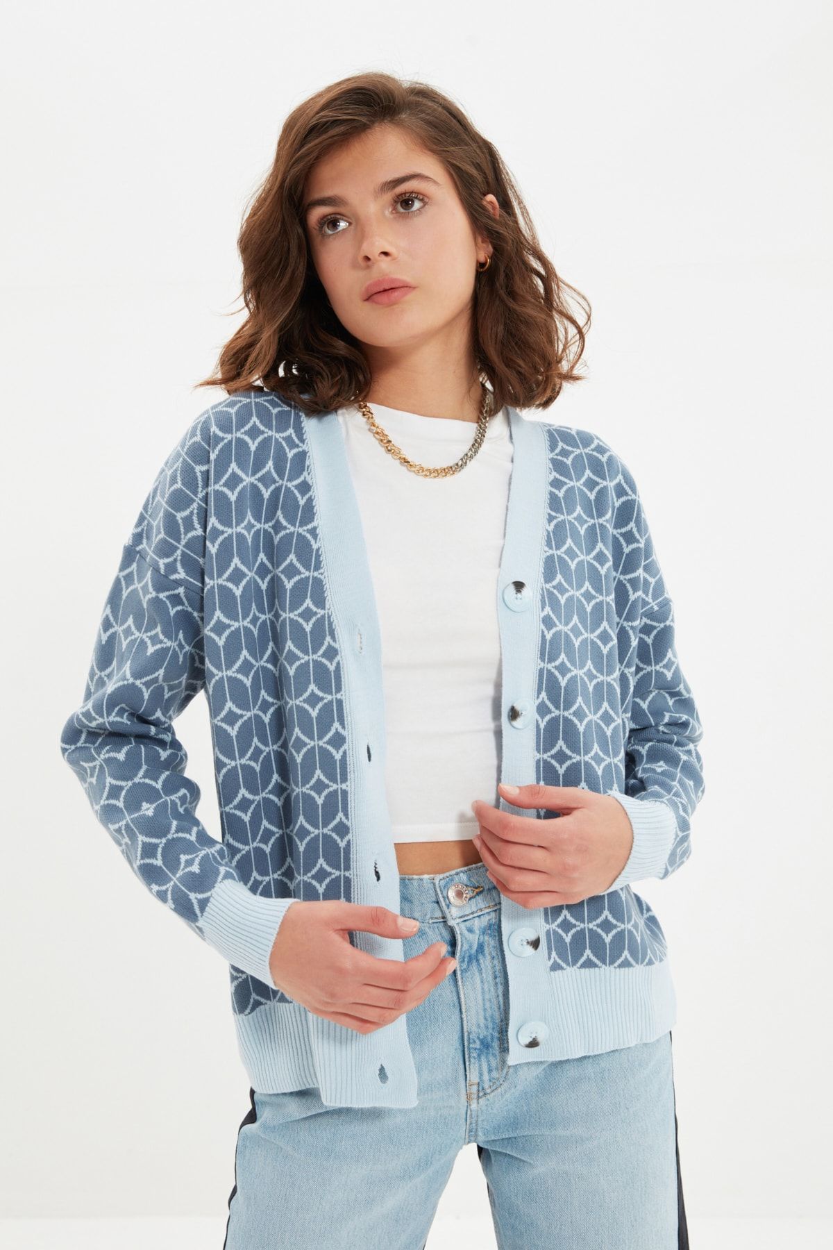 TRENDYOLMİLLA Indigo Jakarlı Triko Hırka TWOAW22HI0865