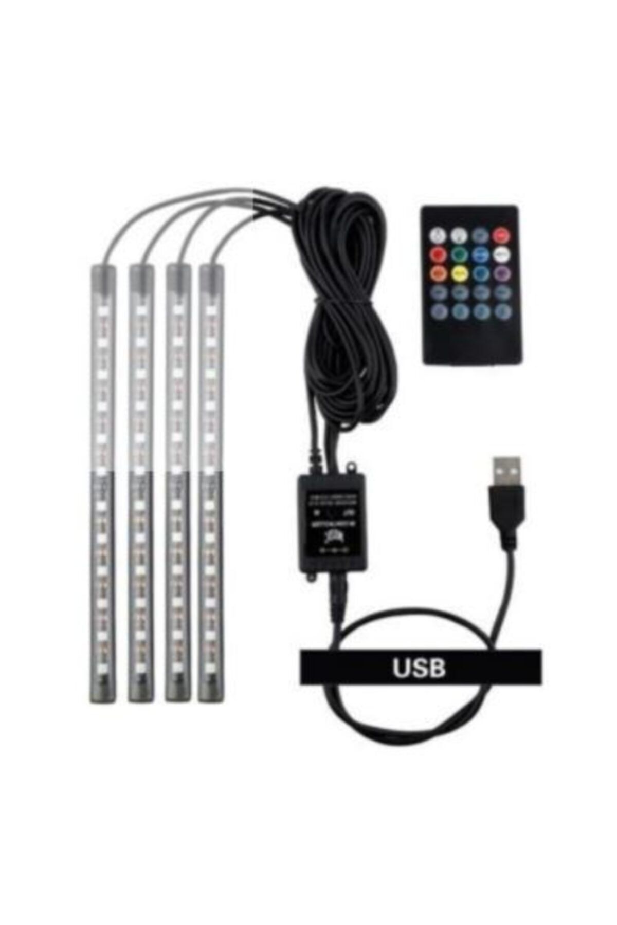 Auto Ampulance Usb Girişli 12 Ledli Araç Içi Ayak Altı Sese Duyarlı Rgb Şerit Led Aydınlatma
