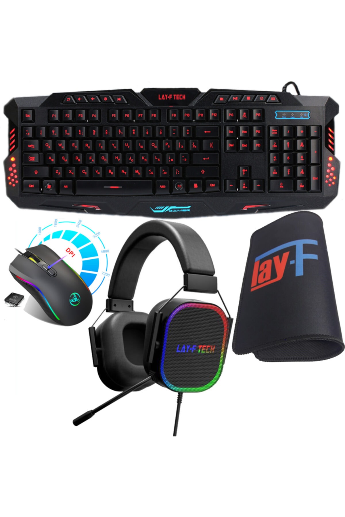 layftech J30-a869-h165 Oyuncu Klavye Mouse Kulaklık Mousepad,4'lü Gaming Set.7.1 Kanal