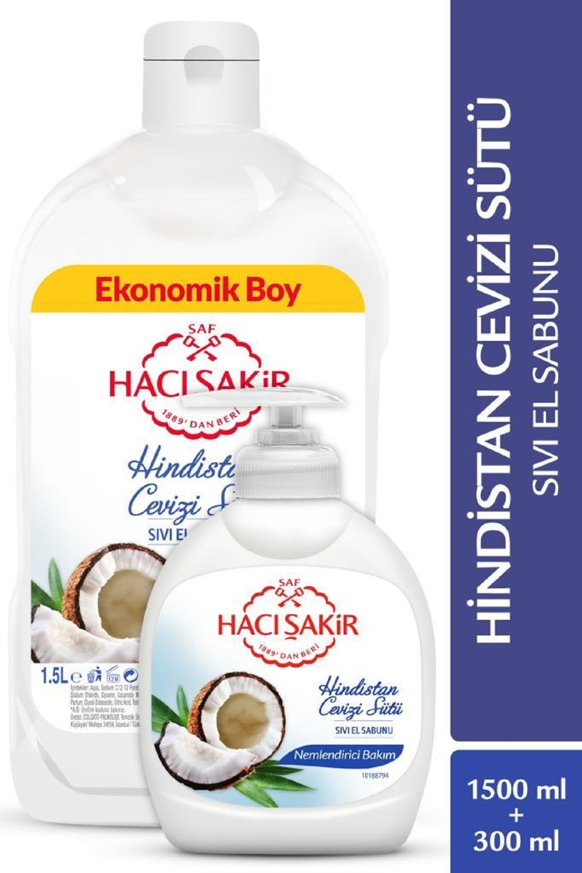 Hacı Şakir Hindistan Cevizi Sütü Nemlendirici Bakım Sıvı El Sabunu 1500 Ml + 300 Ml