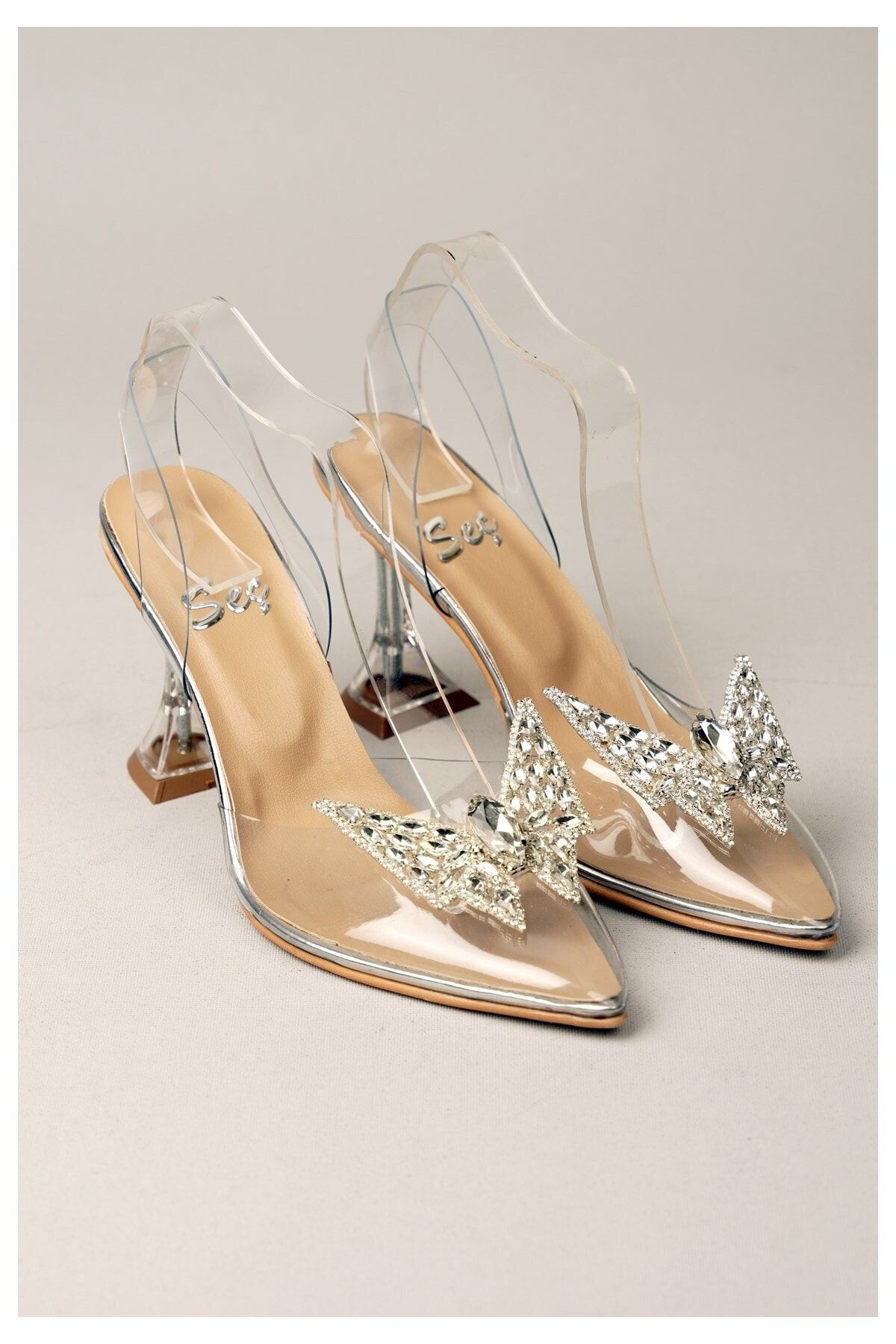 SEÇ KUNDURA Lily Taşli Şeffaf Stiletto 10cm Şeffaf