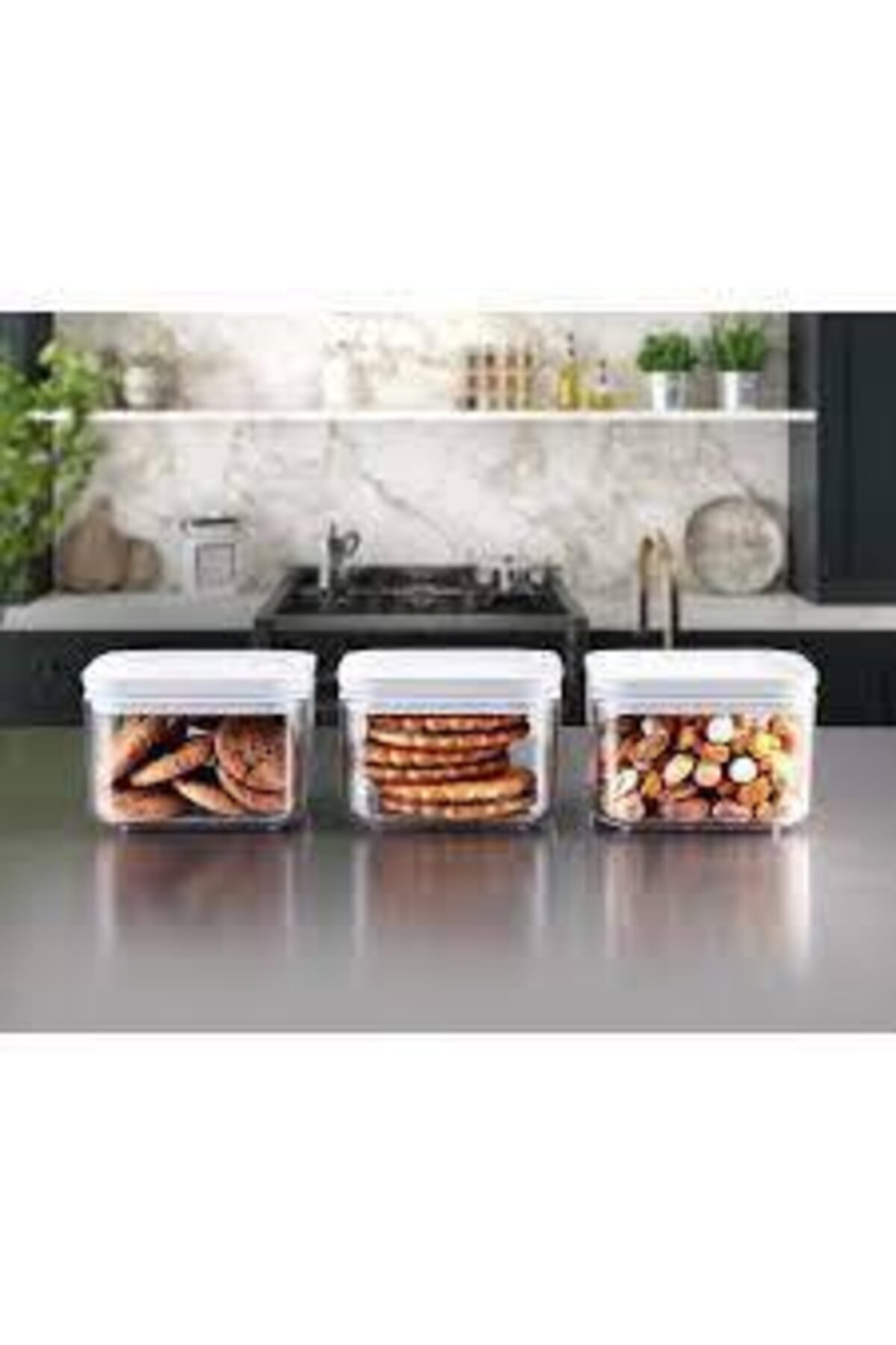 AKNUR PLASTİK -kristal 3 Lü Küçük Boy Vakum Kapak Erzak Saklama Kabı 500 Ml