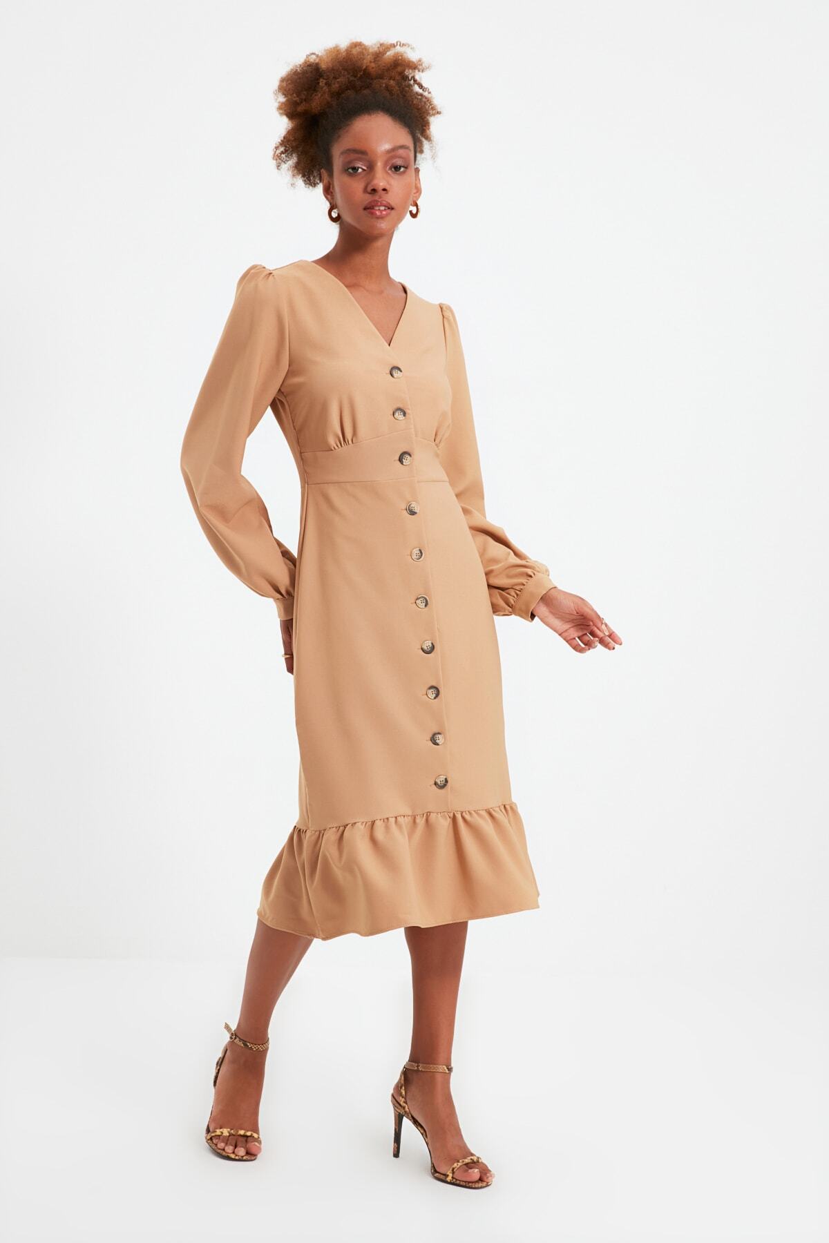 TRENDYOLMİLLA Camel Düğmeli Elbise TWOAW22EL0295