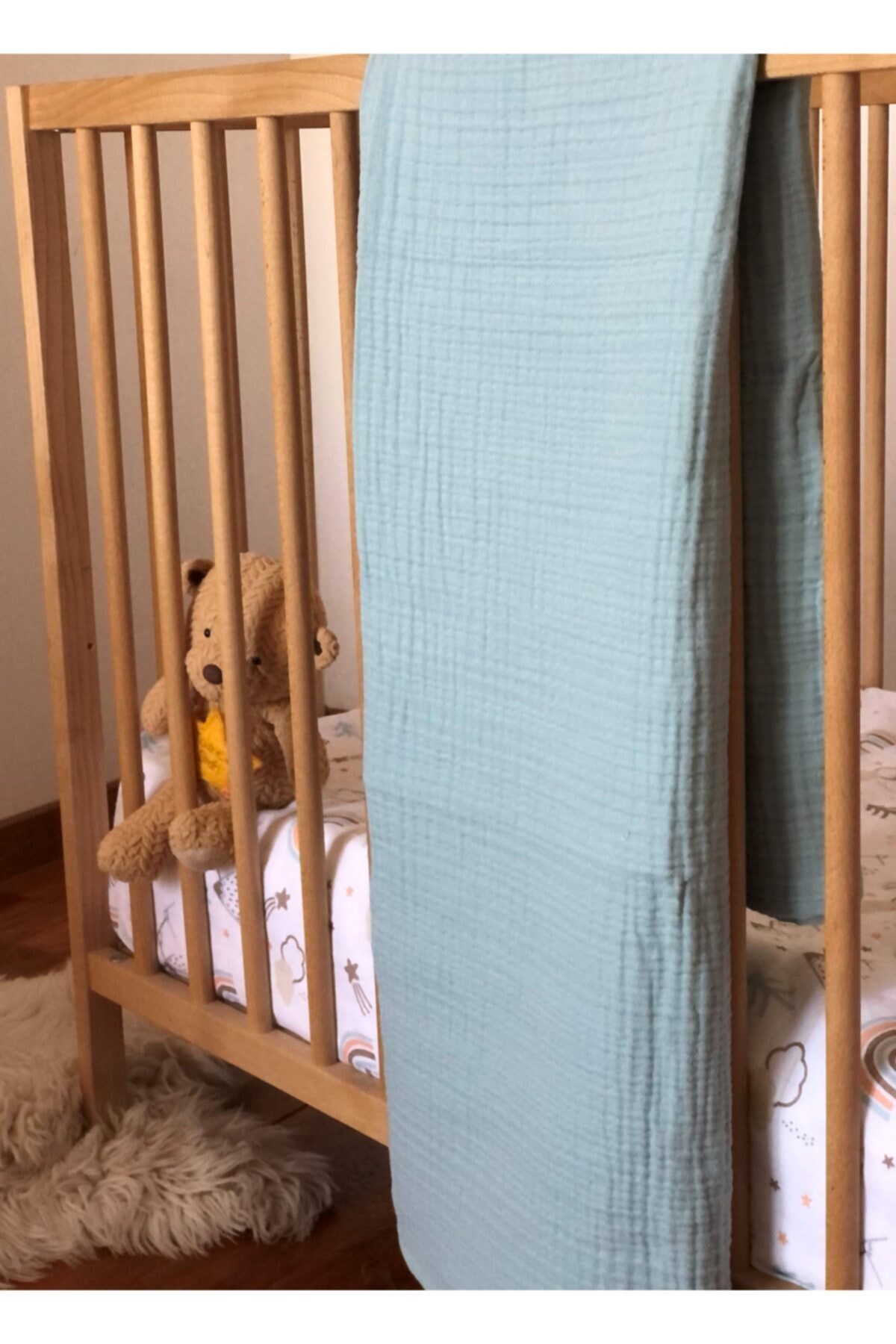 Leporem Baby&Home Leporem Mint Renk 4 Katlı Müslin Bebek Battaniyesi