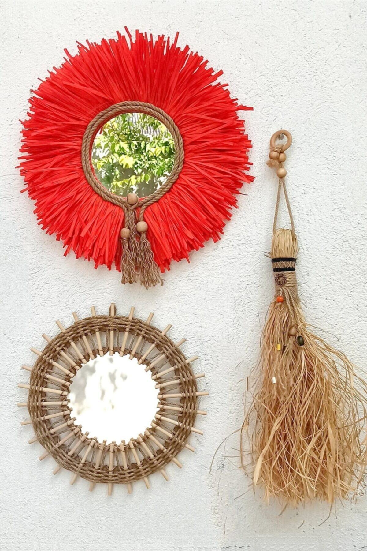 Bubihome Bohem Rafya Ayna & Halat Bambu Ayna Duvar Süsü