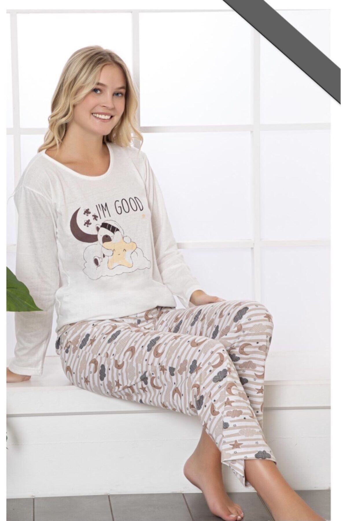 ADALYA Desenli Uzun Kollu Pijama Takımı