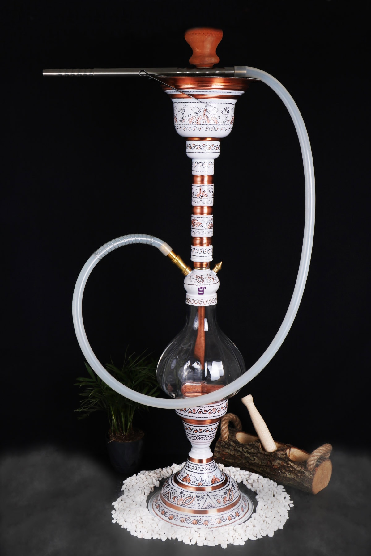 ORJİN TOBACCO Özel Işlemeli Büyük Boy Beyaz Azeri Nargile Takımı