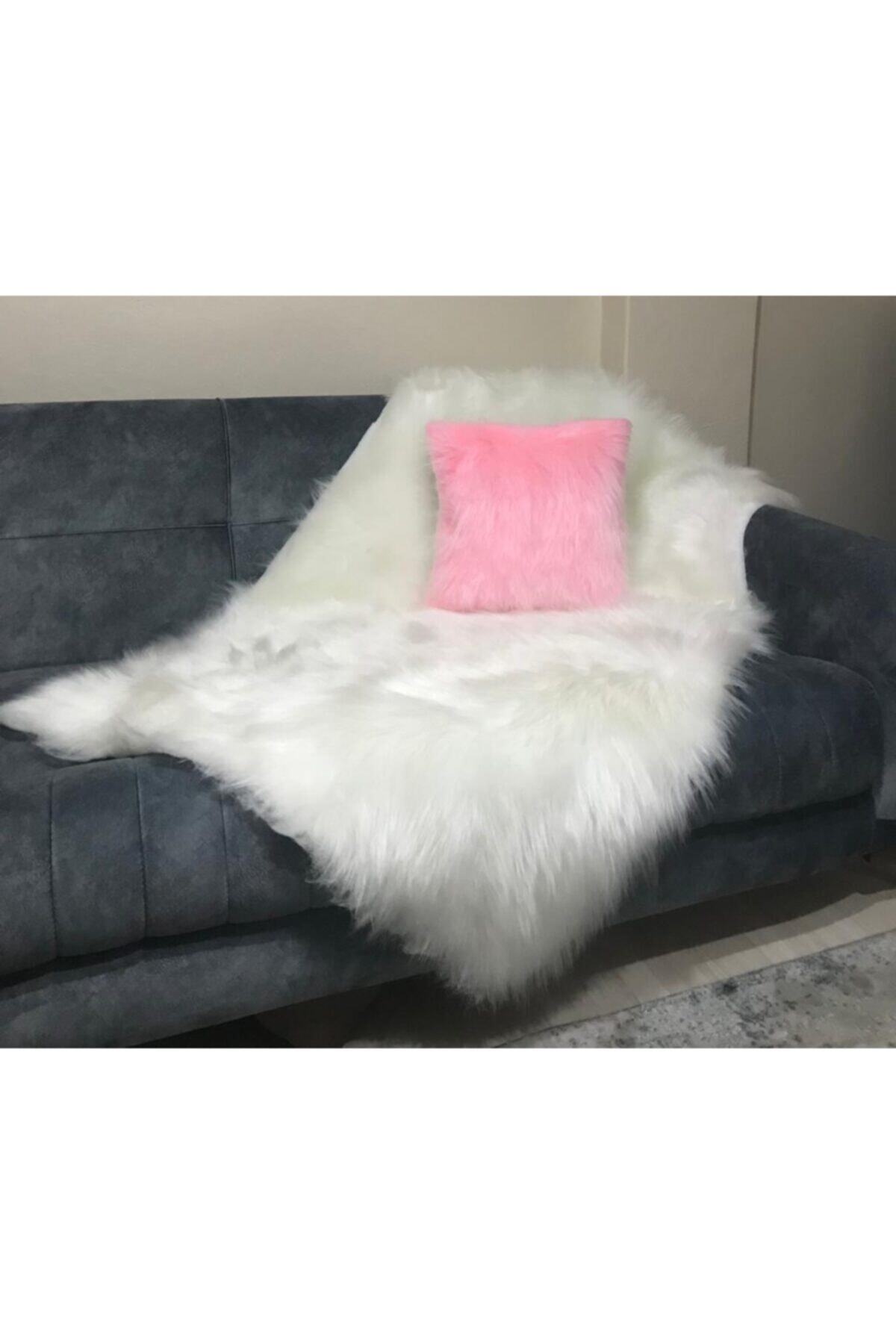 YILMAZHOME Peluş Koltuk Şalı - Beyaz