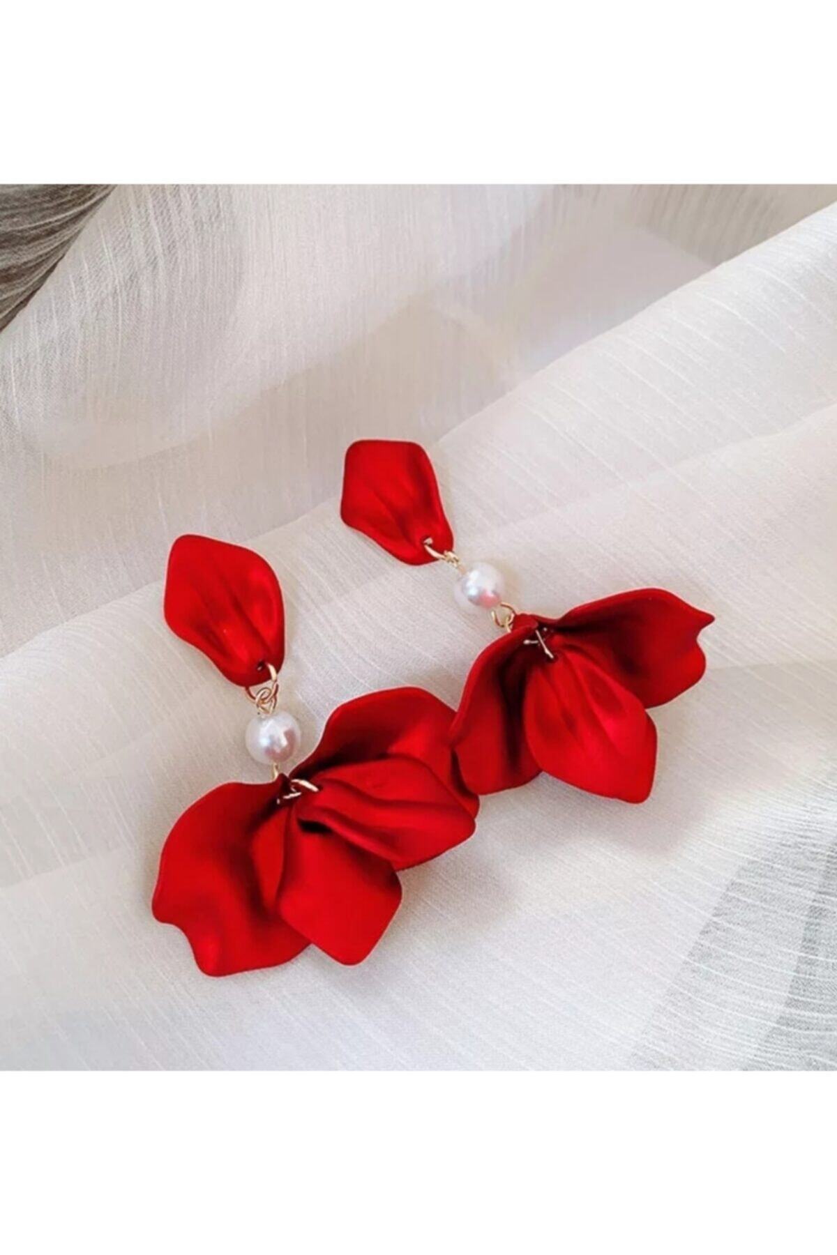 HOSBUTIK Gold Tasarım Kırmızı Küpe