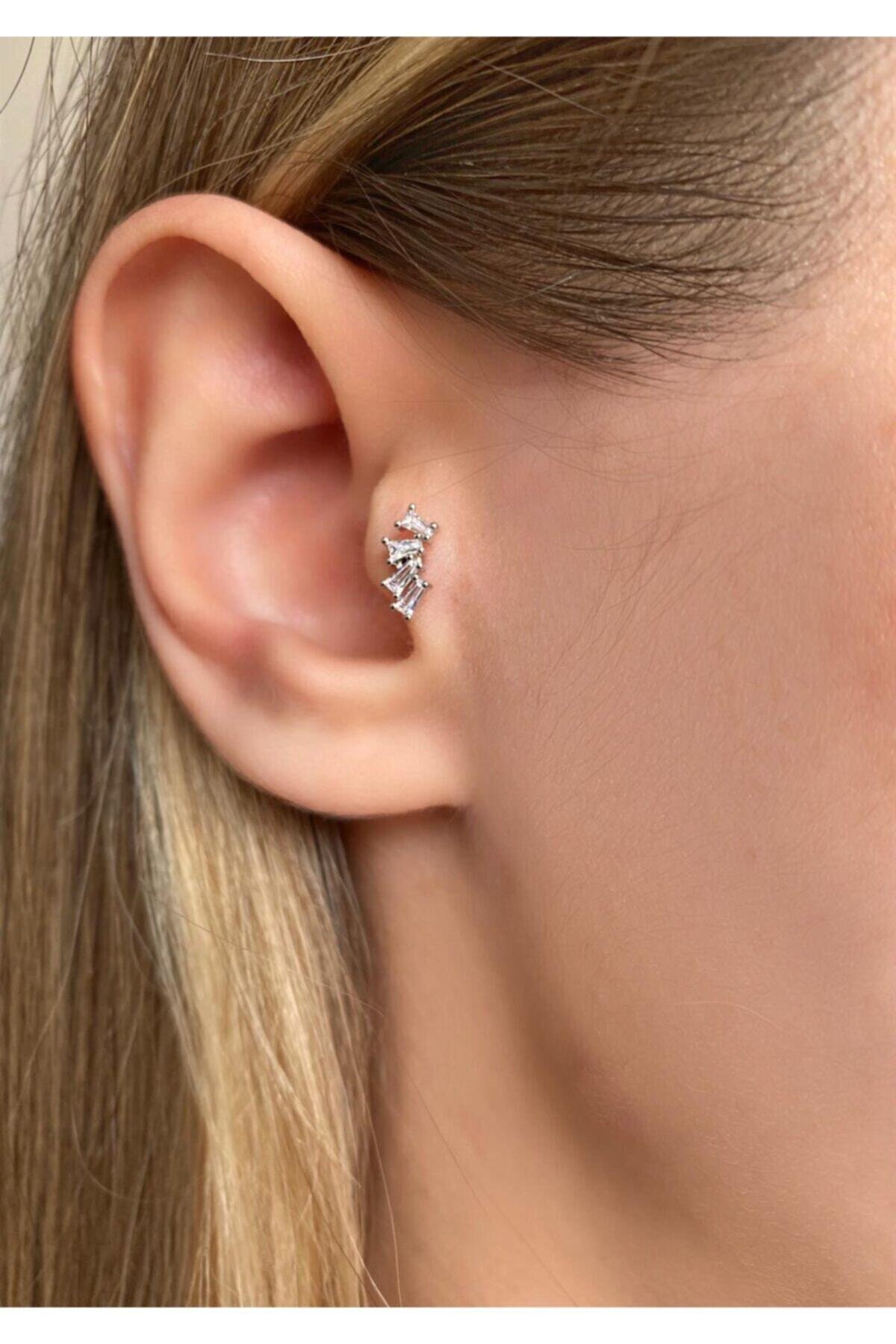 Okkostore Silver Rengi Dört Taş Piercing Tragus 6mm