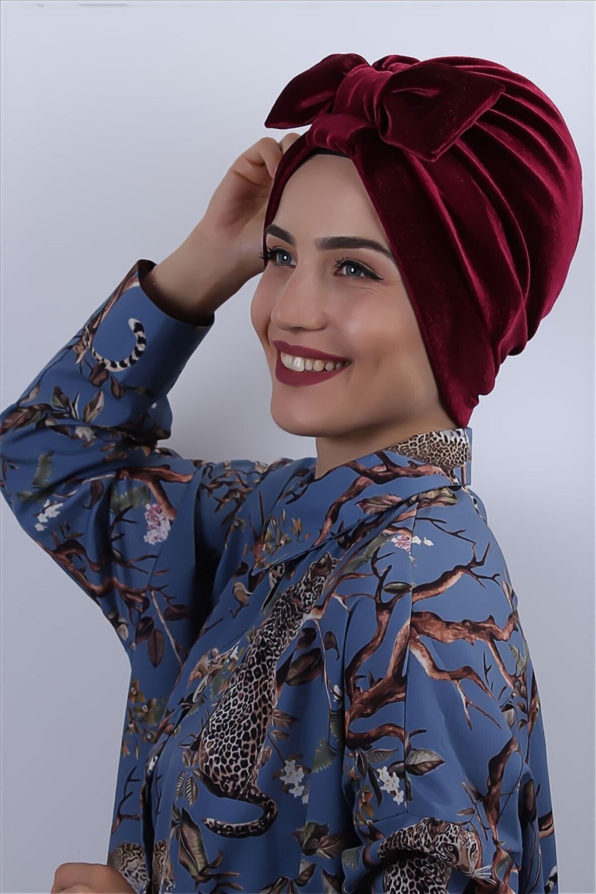 Gültopu Eşarp & Şal Kadife Bordo Fiyonklu Dış Bone