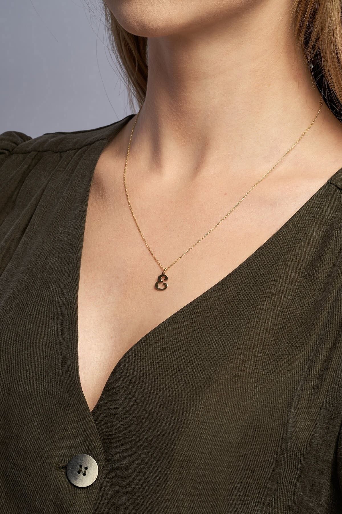 Jewelmim E Harfli 14k Sarı Altın Kaplama Gümüş Kolye