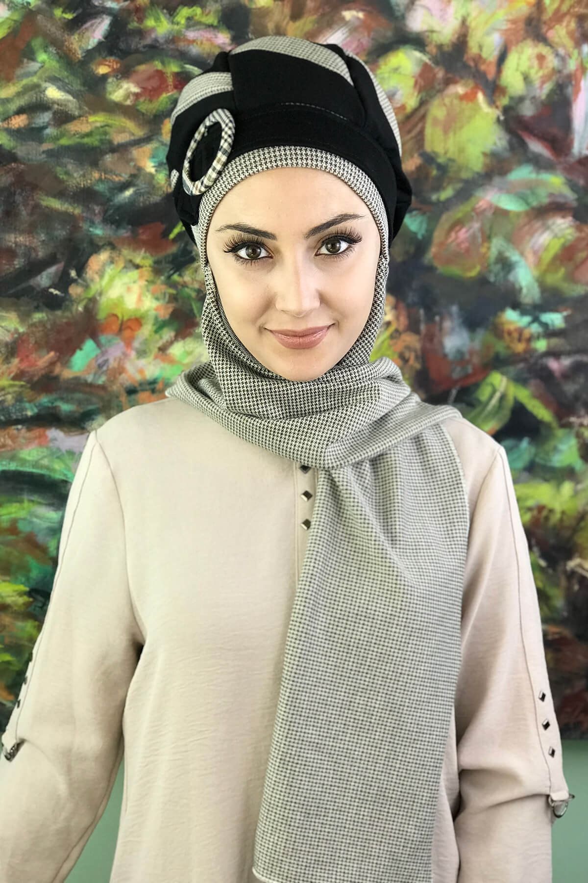 Yoisho Store Kazayağı Desenli Siyah Atkılı Bere Siyah