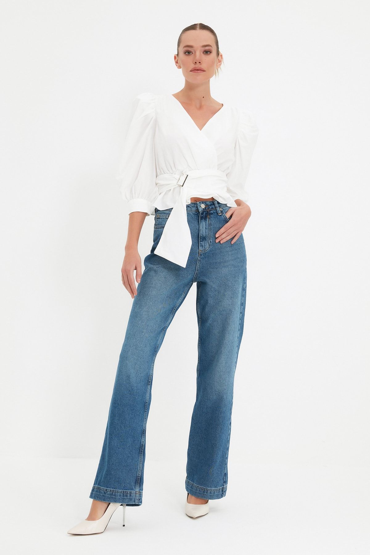 TRENDYOLMİLLA Mavi Recycle Yüksek Bel 90's Wide Leg Jeans TWOAW22JE1090