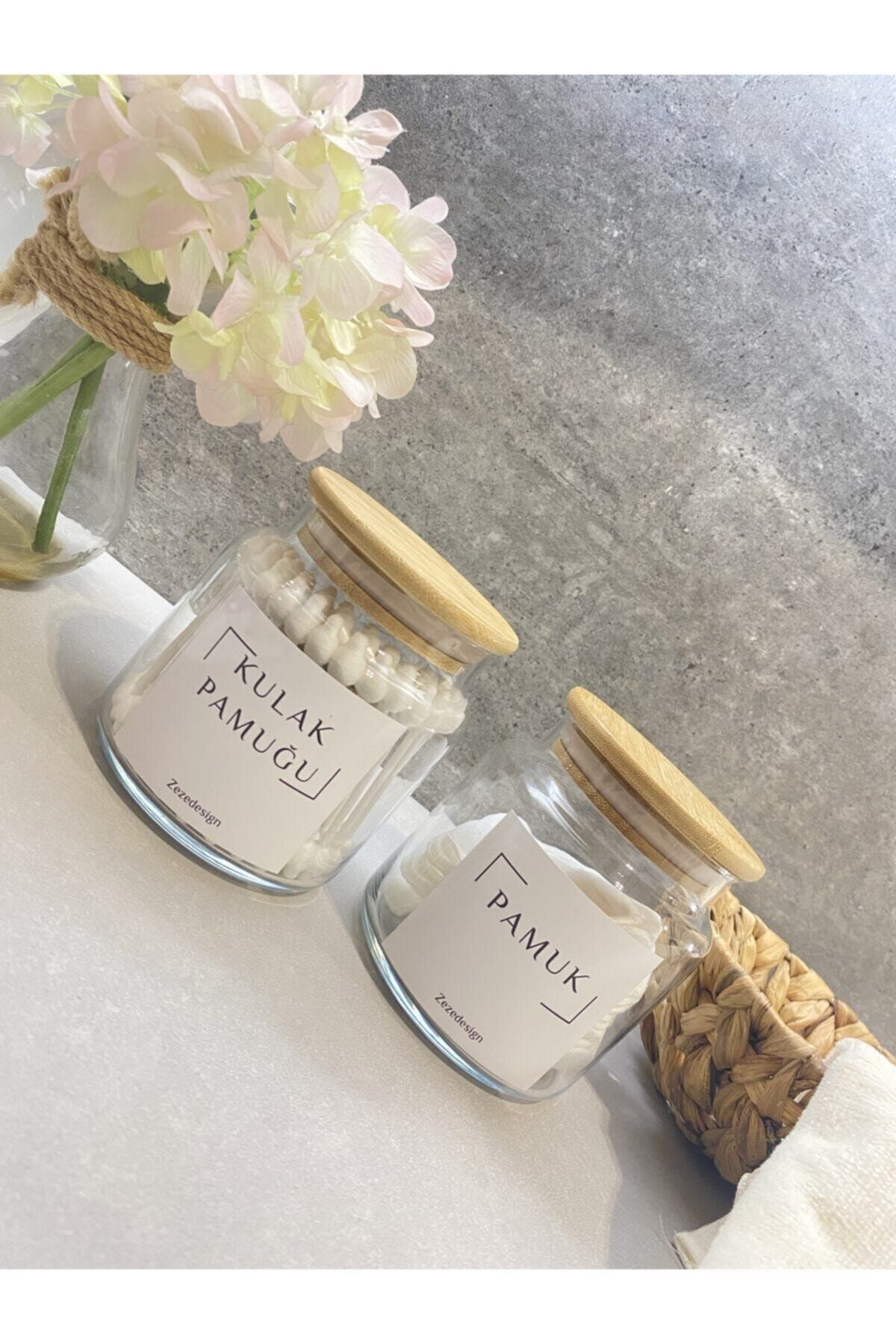 zezedesing Bambu Kapak Cam Kulak Pamuğu Ve Pamukluk 500ml
