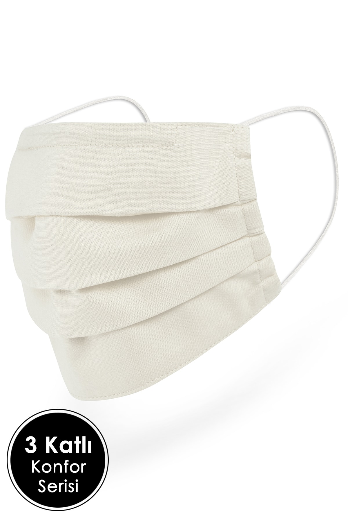 Mutlu Maske Konfor Modeli 3 Katlı Telli Fildişi Beyaz Renkli Unisex %100 Pamuklu Kumaş Yıkanabilir Bez Maske