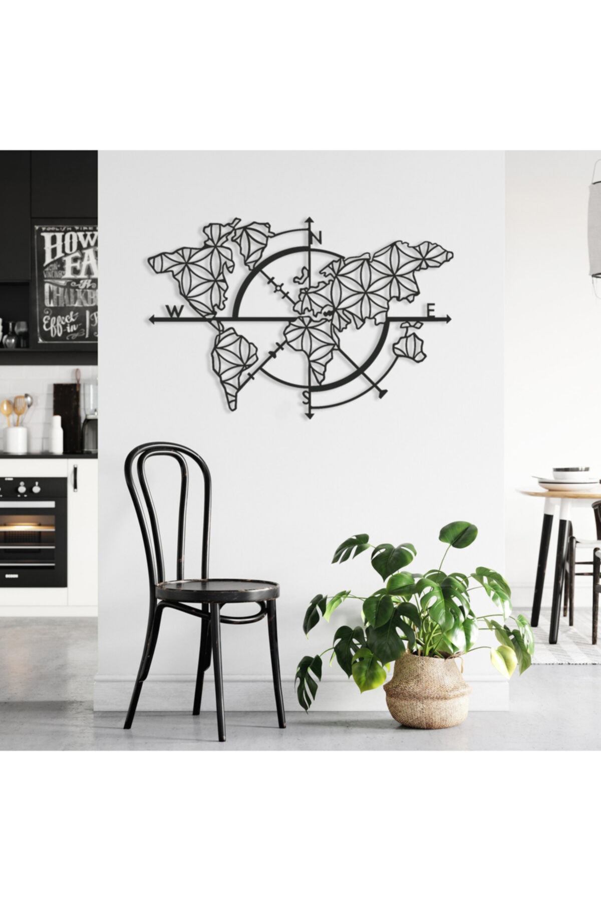 DekArt Home Compass World Map - Metal Tablo