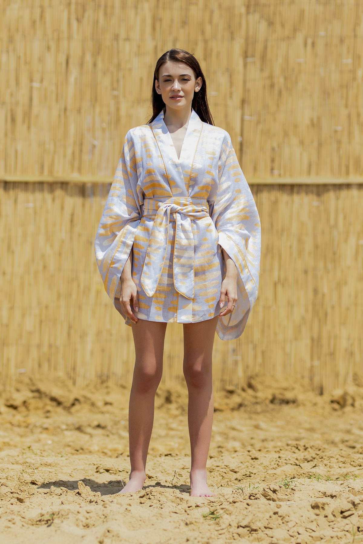 bonneva Eva Bigu Orange Kısa Kimono Keten
