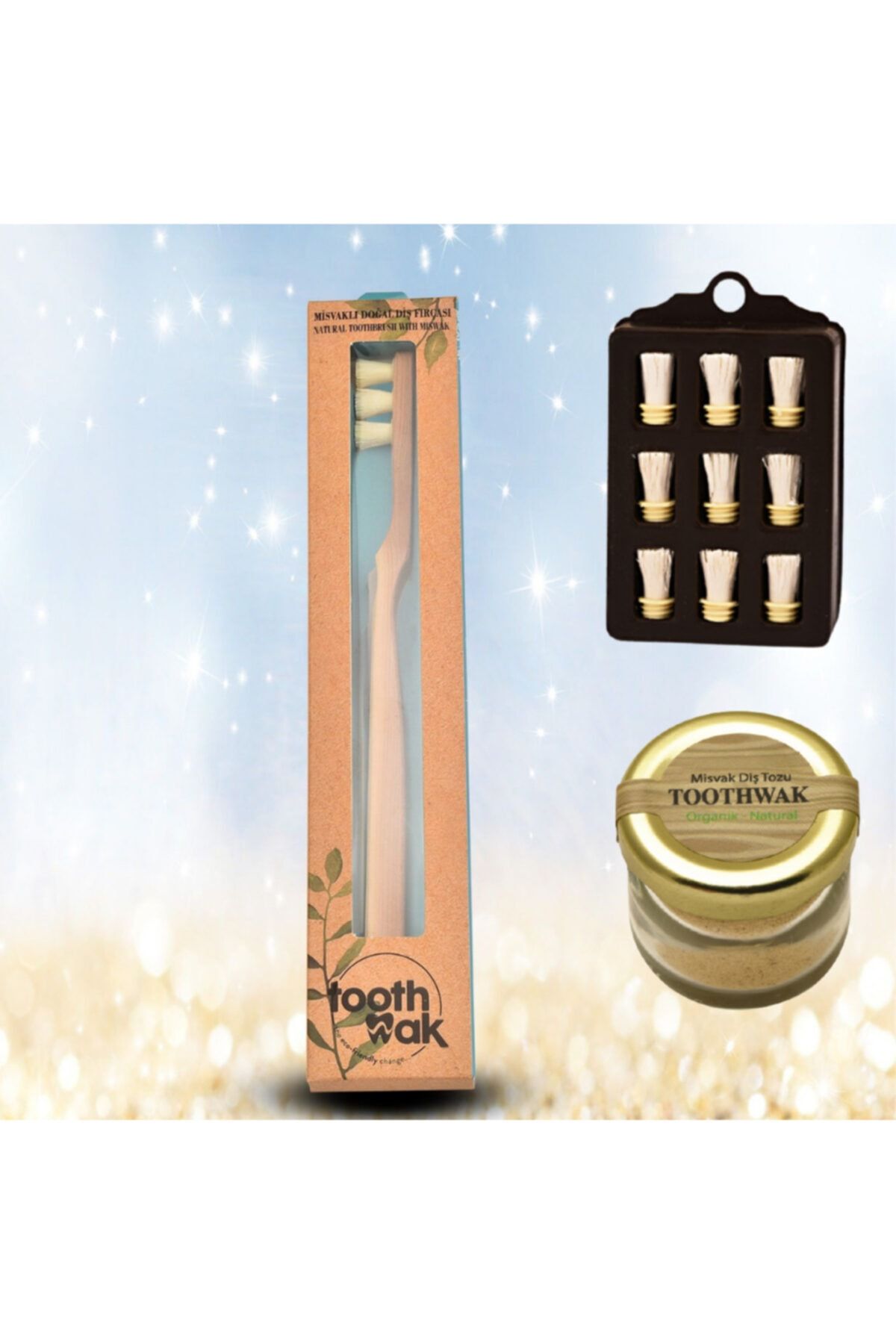 Toothwak Misvak Başlı Fırça + 9'lu Yedek Başlığı + Organik Tozu