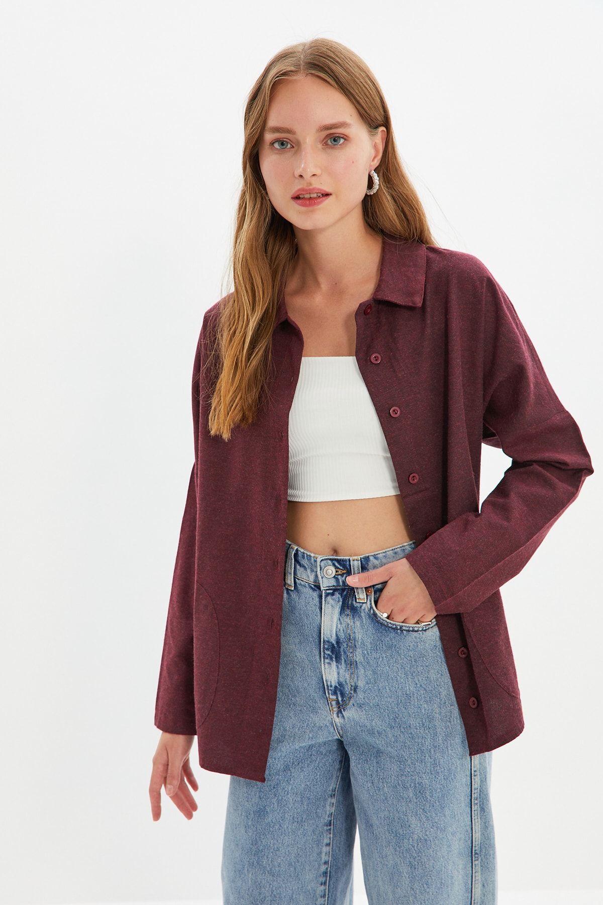 TRENDYOLMİLLA Bordo Düğmeli Gömlek TWOAW22GO0261