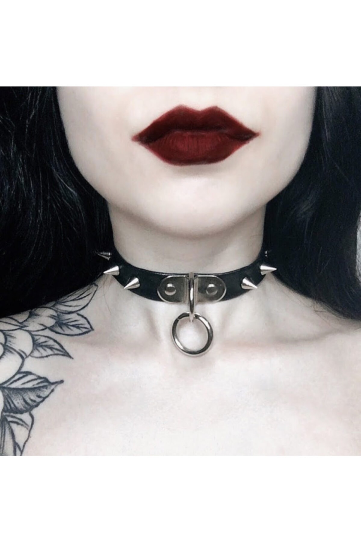 DarkellaStore Gothic Punk Dikenli Halkalı Suni Deri Tasma Kolye Chocker