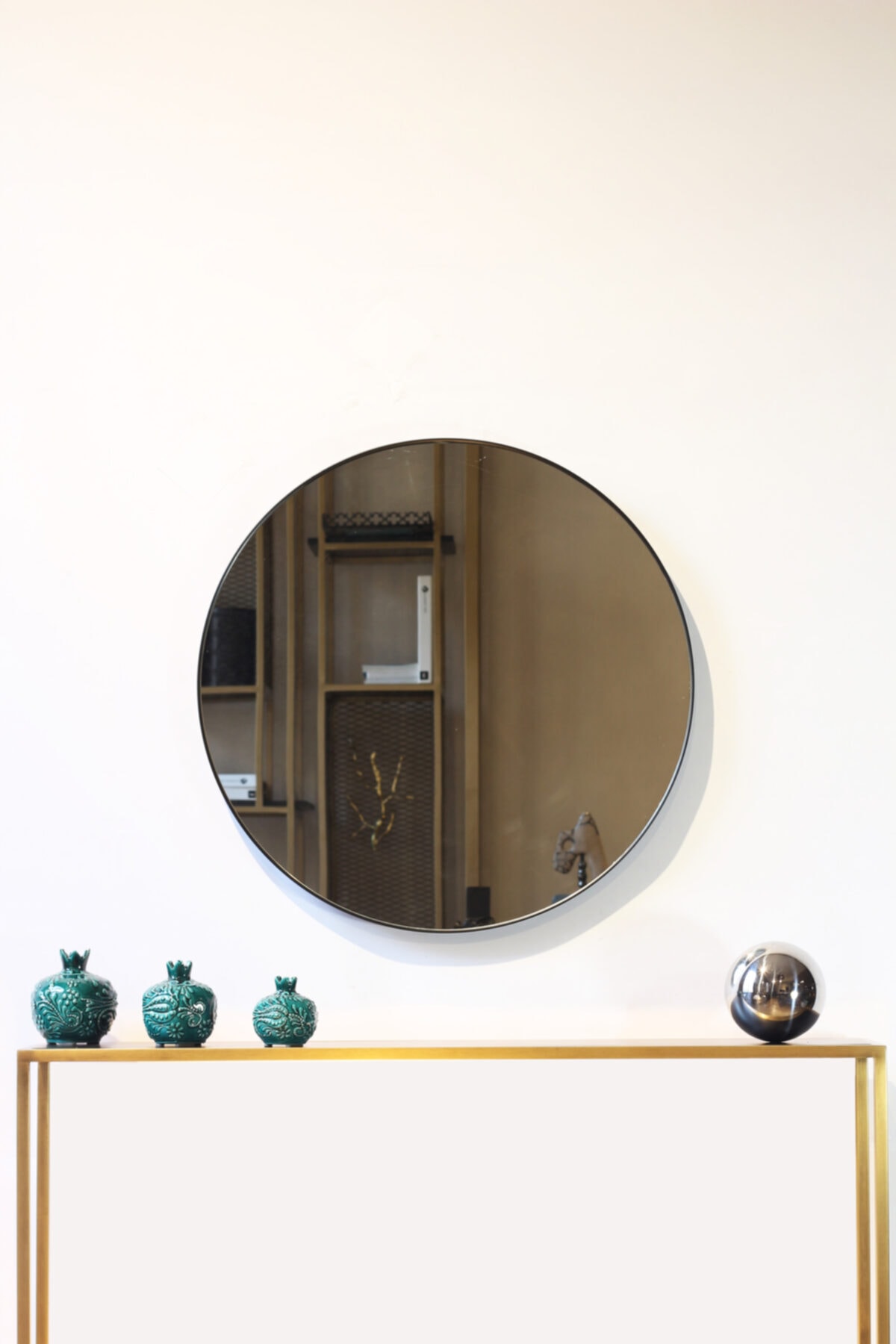 Munima 60 Cm Mat Siyah Metal Çerçeveli Yuvarlak Konsol, Salon, Ofis, Banyo, Çocuk Odası, Duvar Aynası