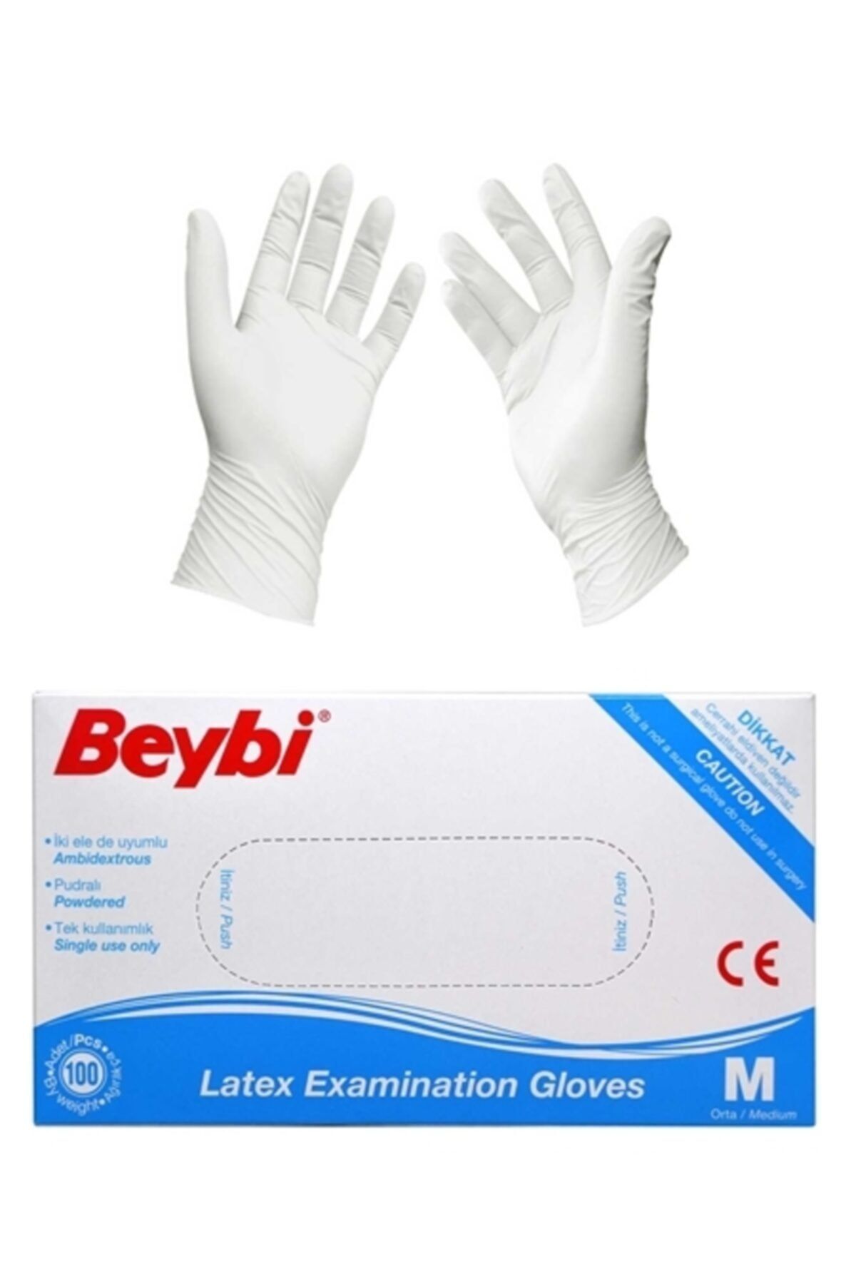 Beybi Pudralı Lateks M Beden Muayene Eldiveni 100'lü Paket Emektoptan