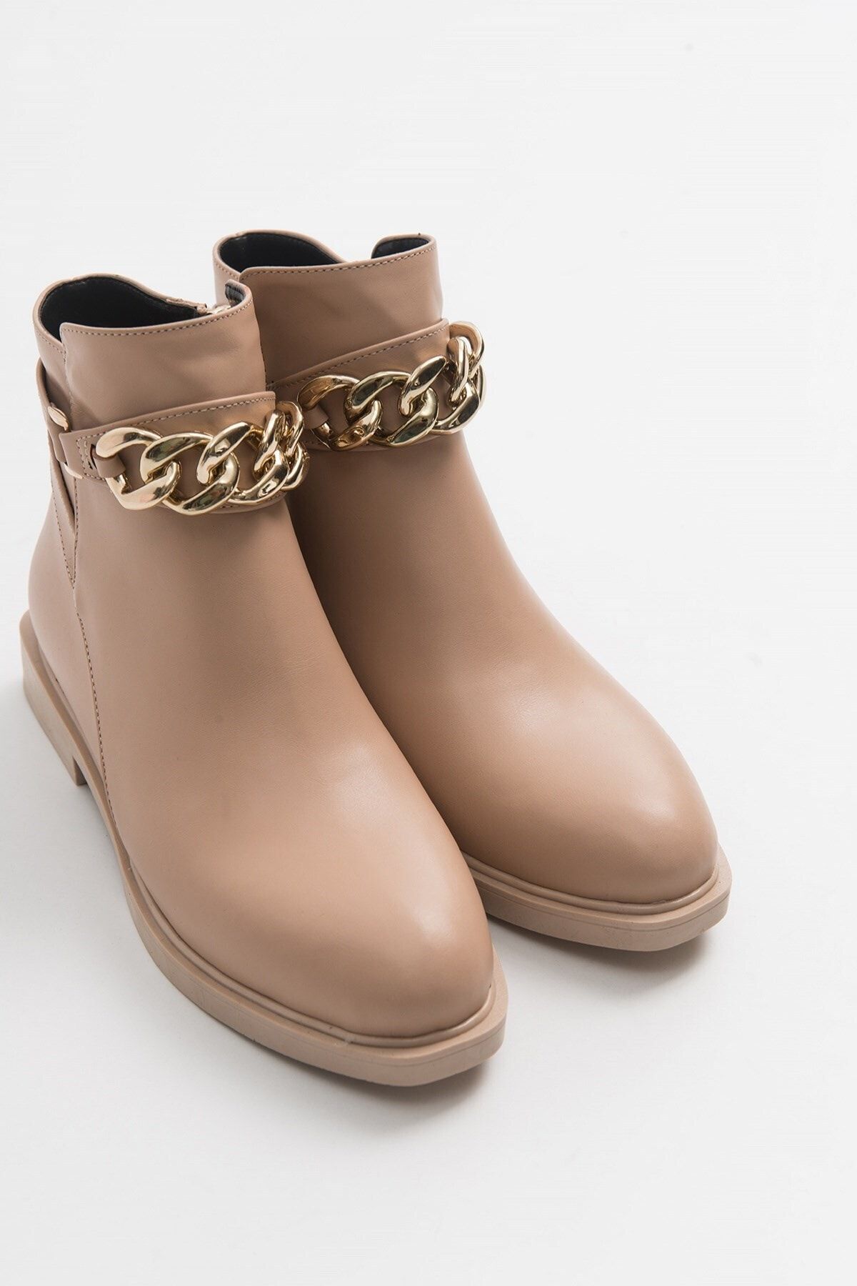 LuviShoes Caprı Bej Cilt Kadın Bot
