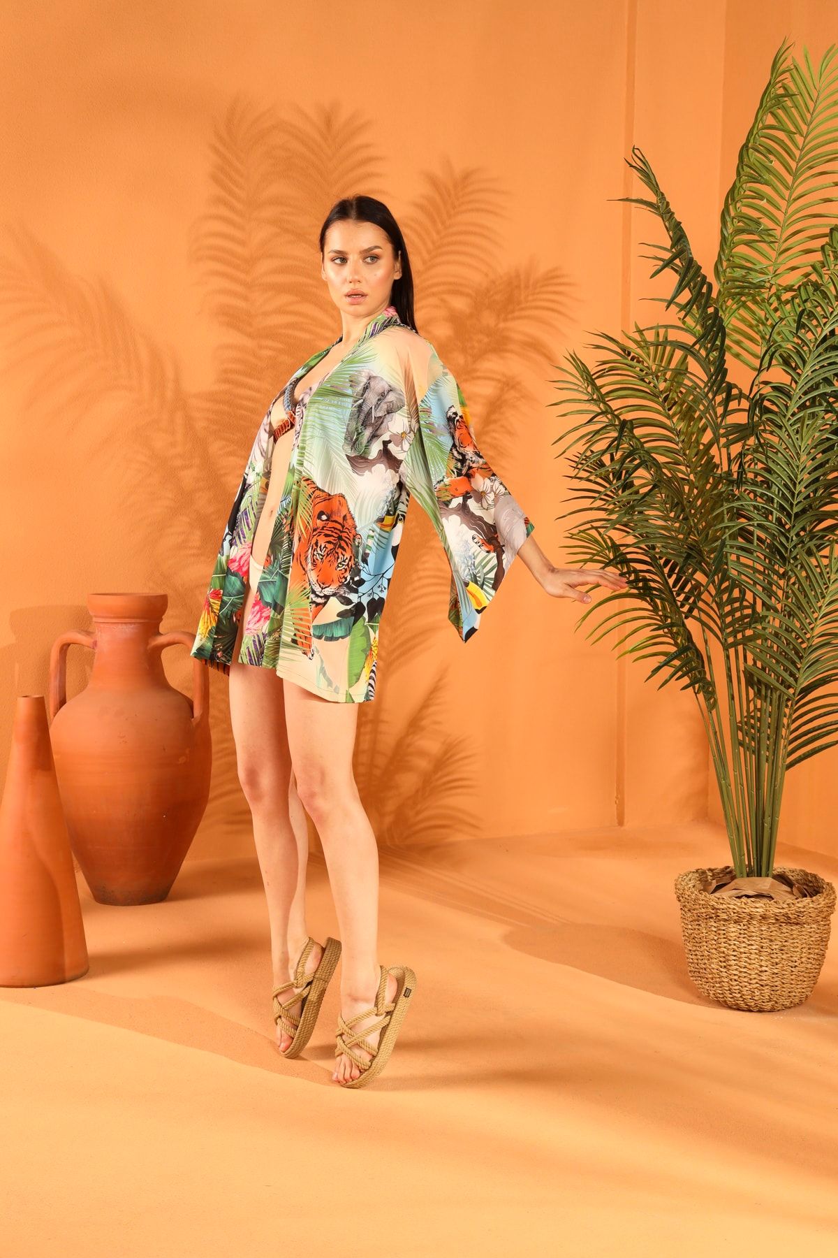 ELAF Hear Me Roar Kısa Kimono Pareo